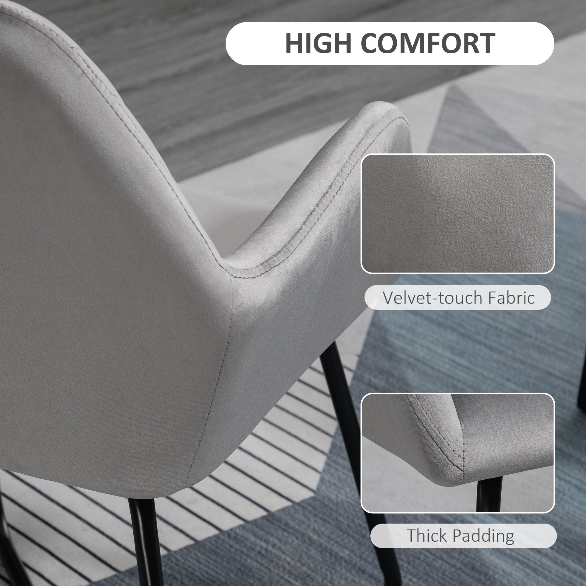 HOMCOM Velvet-Feel Plisse Back Accent Chair - Grey - North Peak Garden Furniture