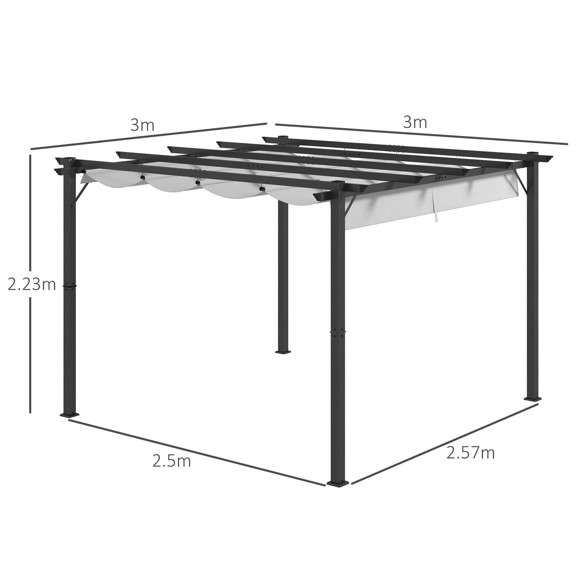 Outsunny 3 x 3(m) Aluminium Pergola Canopy Gazebo Awning Outdoor Garden Sun Shade Shelter Marquee Party BBQ, Light Grey - North Peak Garden Furniture