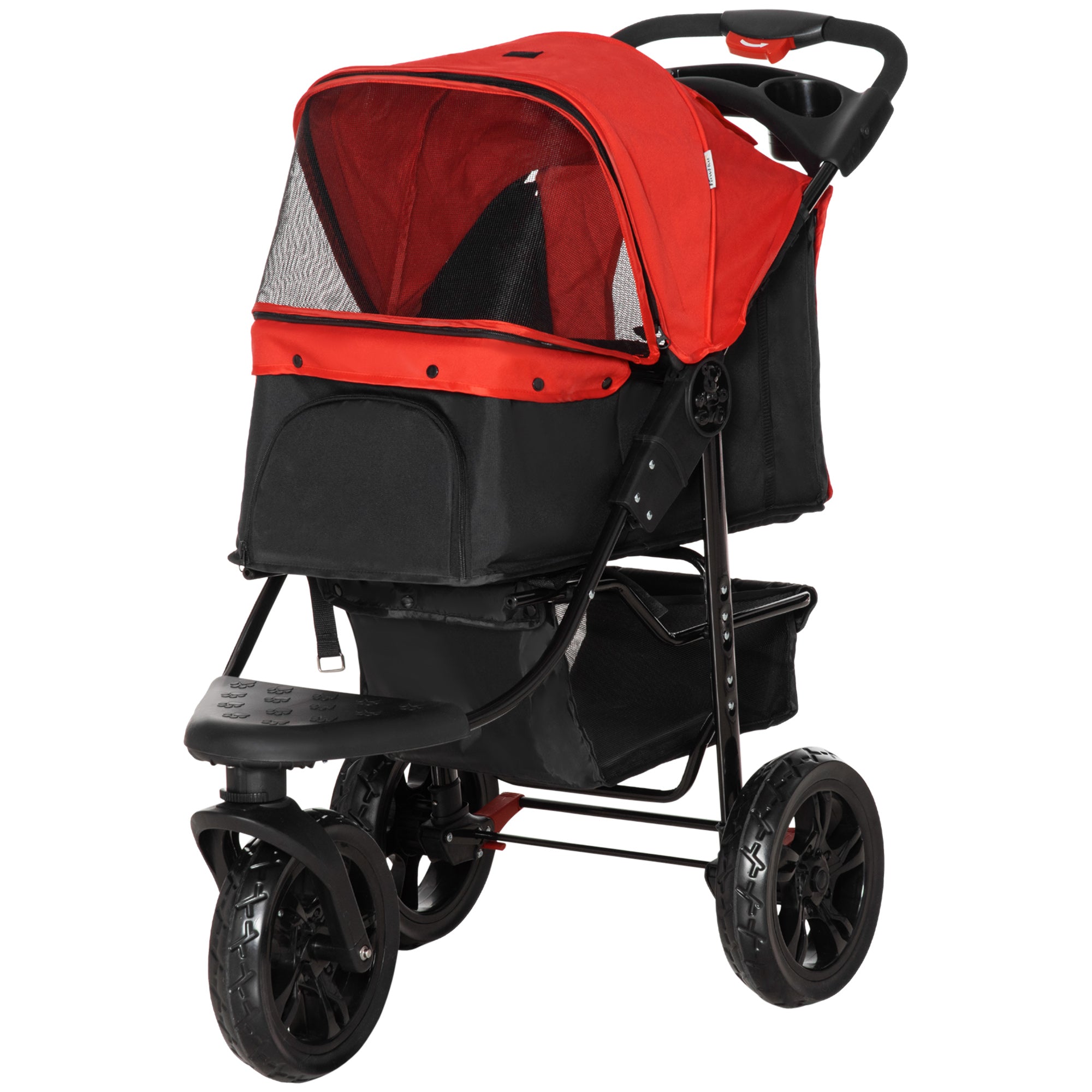 PawHut Dog Pram Dog Stroller Pet Stroller, 3 Wheels Dog Pushchair with Brake, for Small Miniature Dogs, Cats, Red