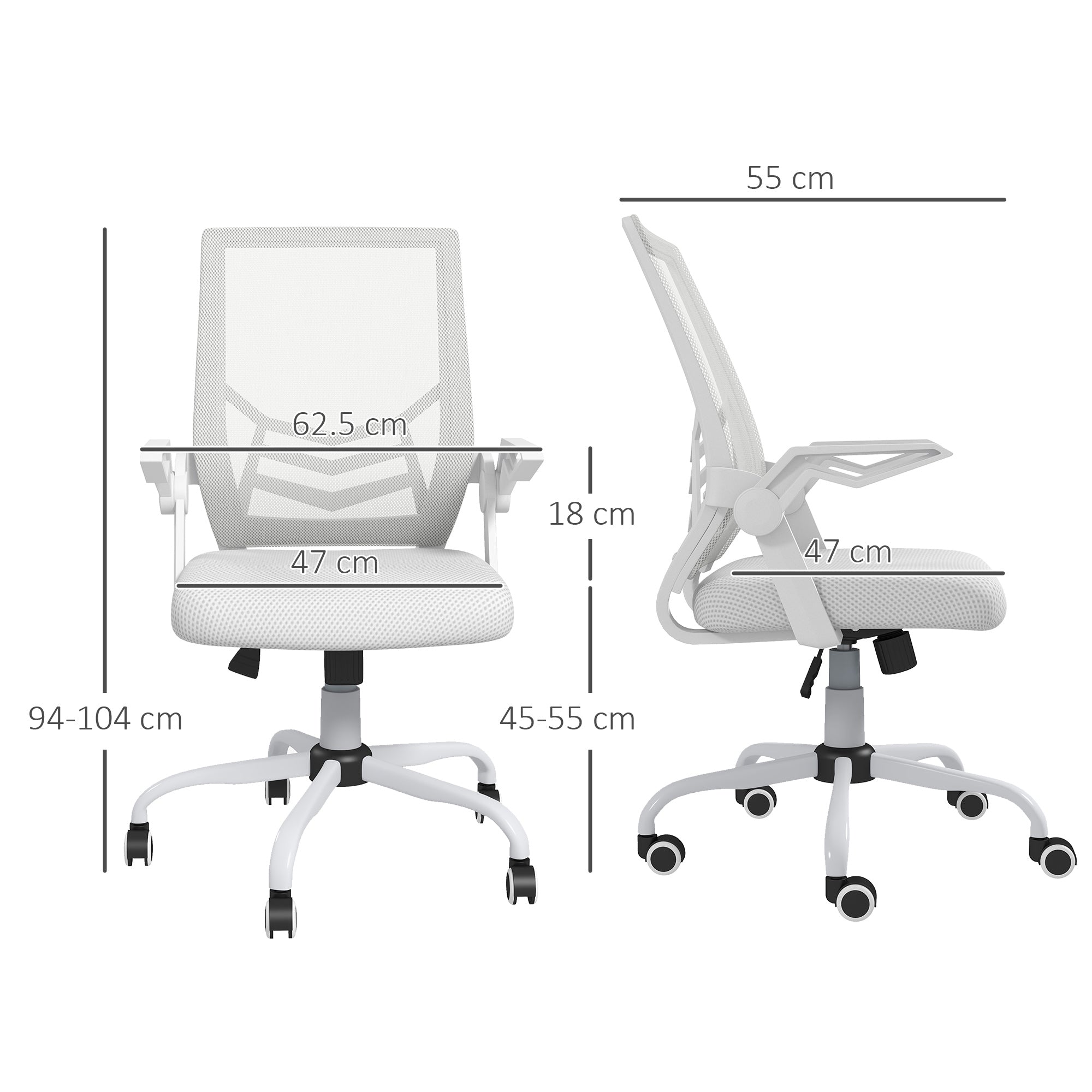 Vinsetto Mesh Office Chair, Computer Desk Chair with Flip-up Armrests, Lumbar Back Support and Swivel Wheels, White - North Peak Garden Furniture