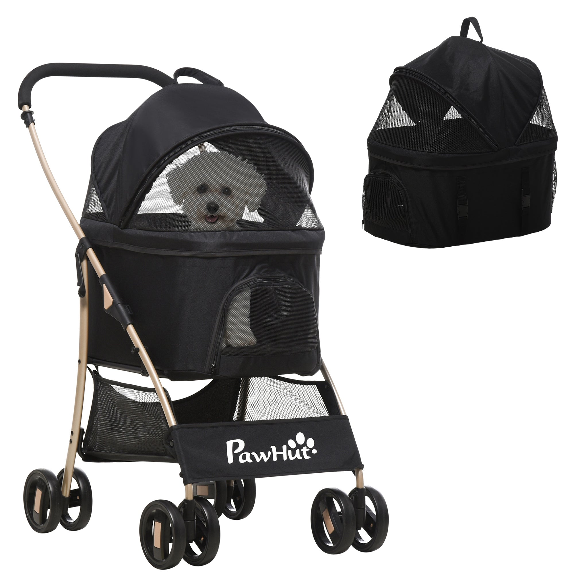 PawHut 3 In 1 Detachable Pet Stroller, for Extra Small and Small Dogs - Black - North Peak Garden Furniture