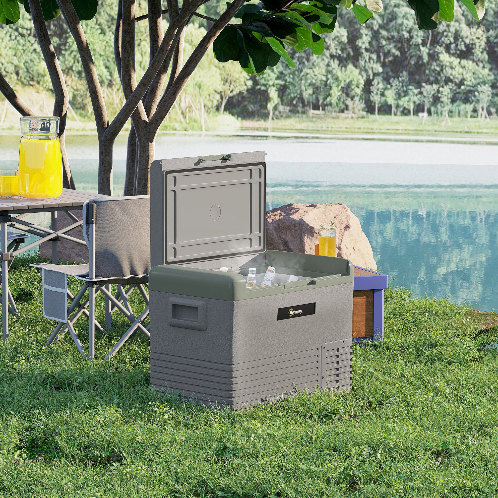 Outsunny 40L Portable Car Refrigerator - Light Green and Grey - North Peak Garden Furniture
