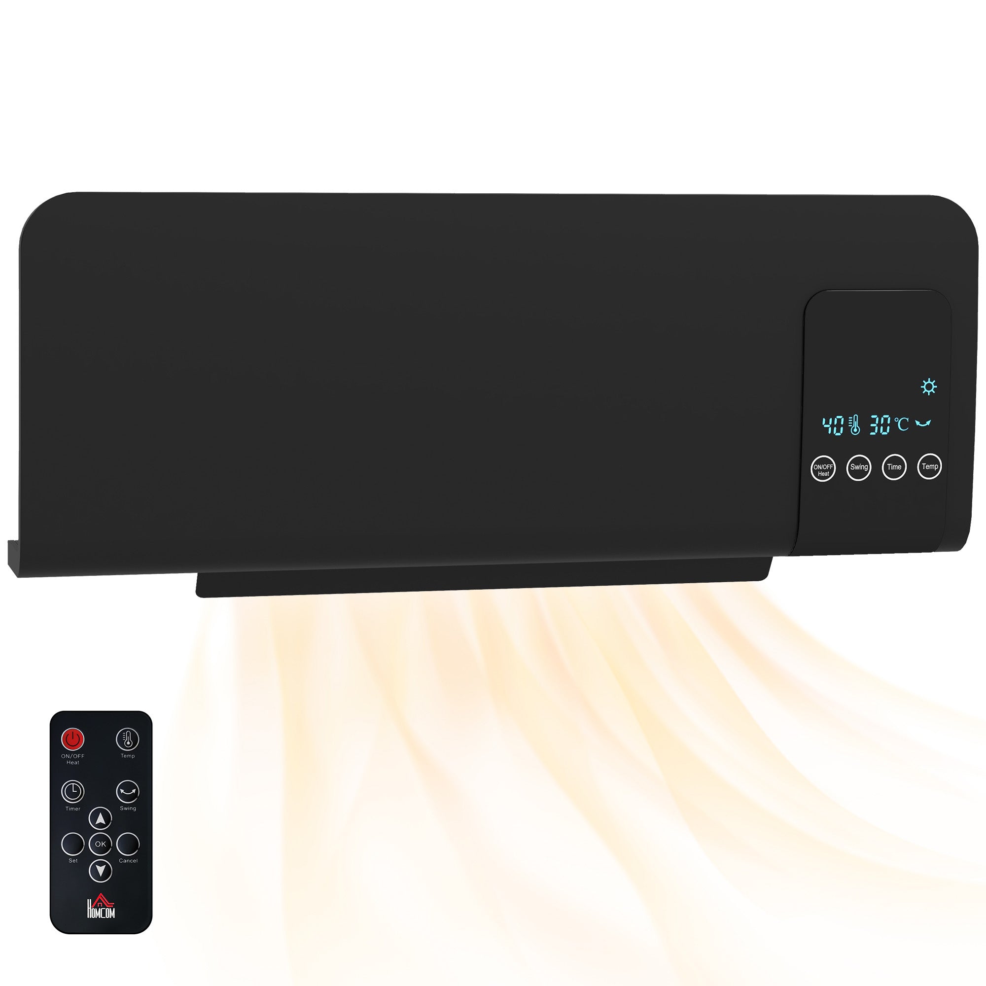 HOMCOM 2000W Wall Mounted Heater, 18-45°C Temperature, Black