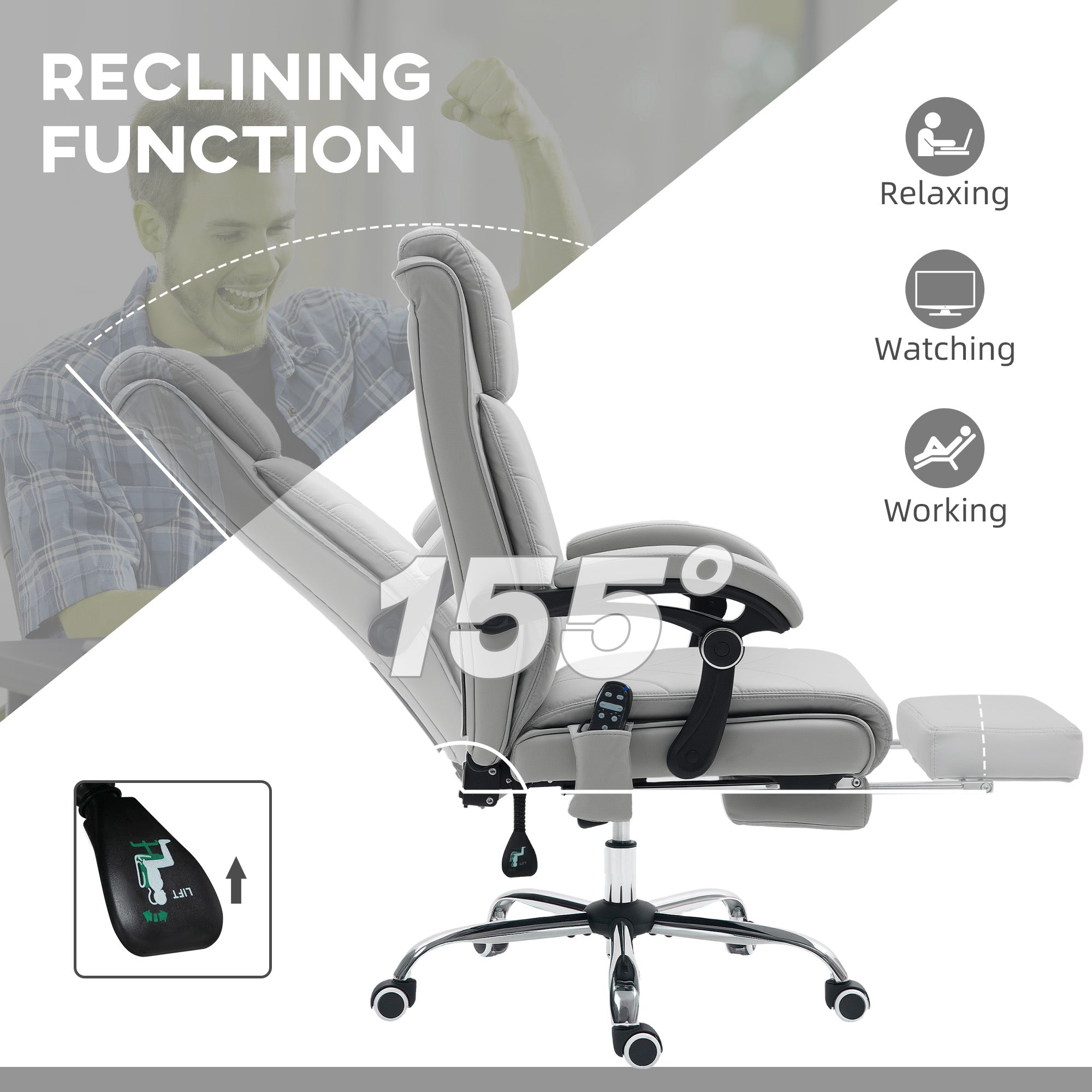 Vinsetto Faux Leather Massage Office Chair - Light Grey - North Peak Garden Furniture