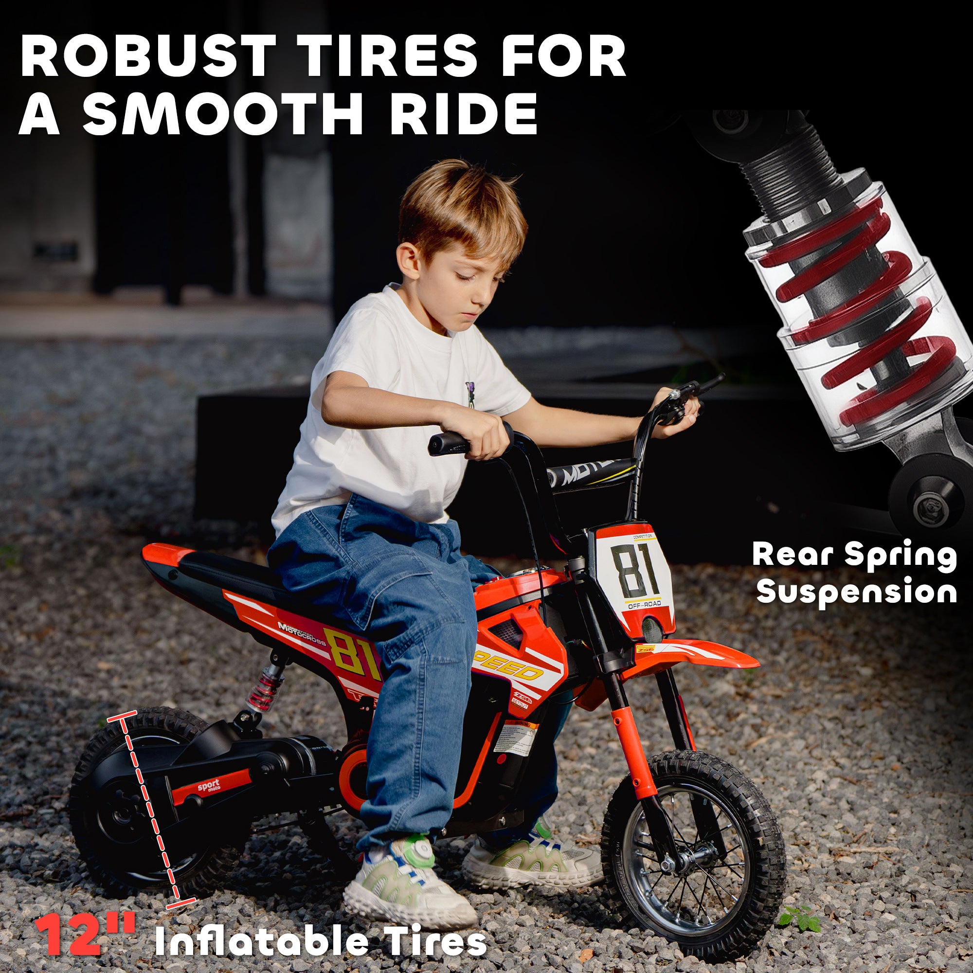 AIYAPLAY Kids Electric Motorbike, 24V Ride On Motorcycle with 3 Speeds and Rear Suspension, Dirt Bike for 8-12 Years Old, Red