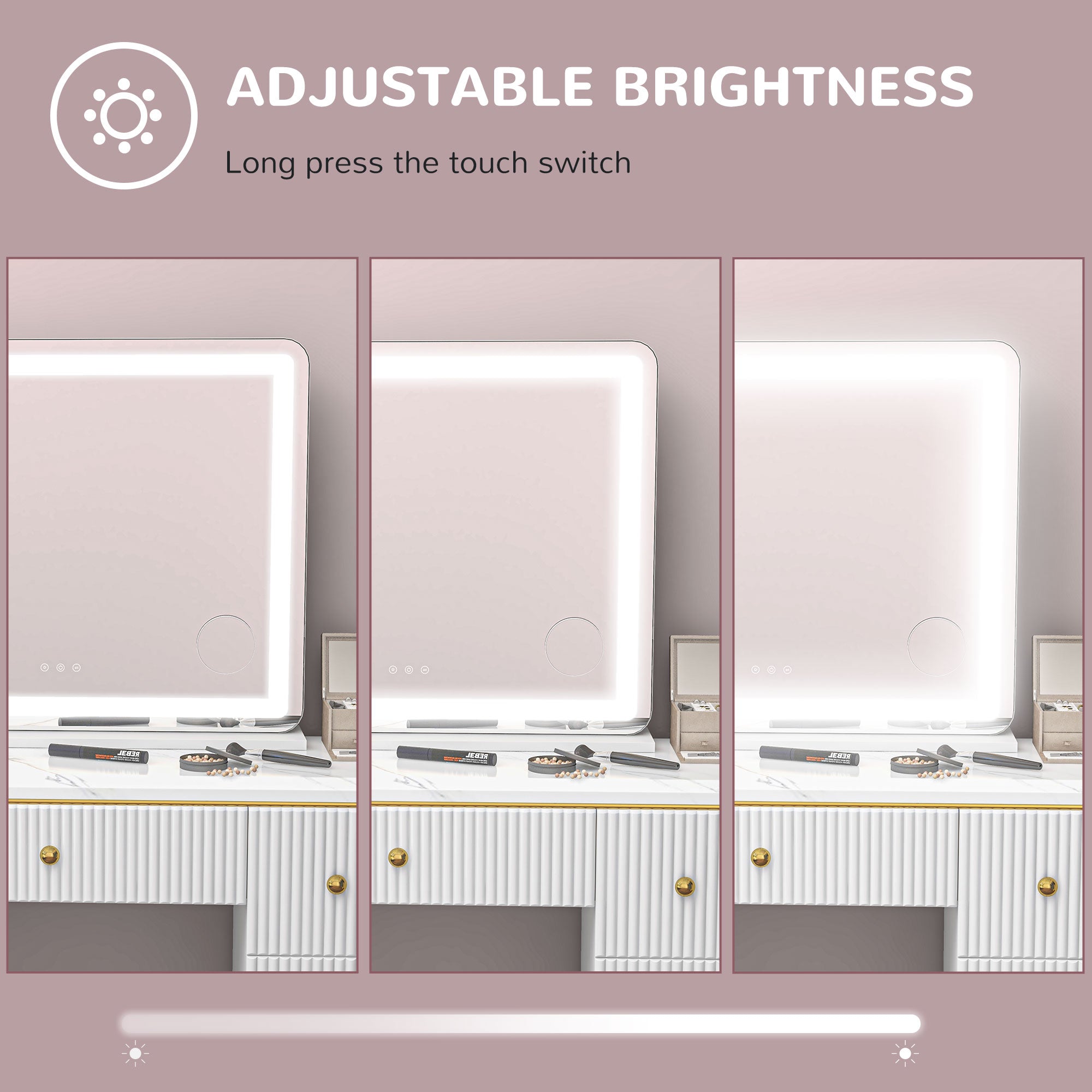 HOMCOM Vanity Mirror with Lights, Large Lighted Makeup Mirror with 3 Colour Lighting Modes, 10X Magnifying, USB Charging Port, Touch Screen, Tabletop or Wall Mounted Design for Bedroom, White - North Peak Garden Furniture