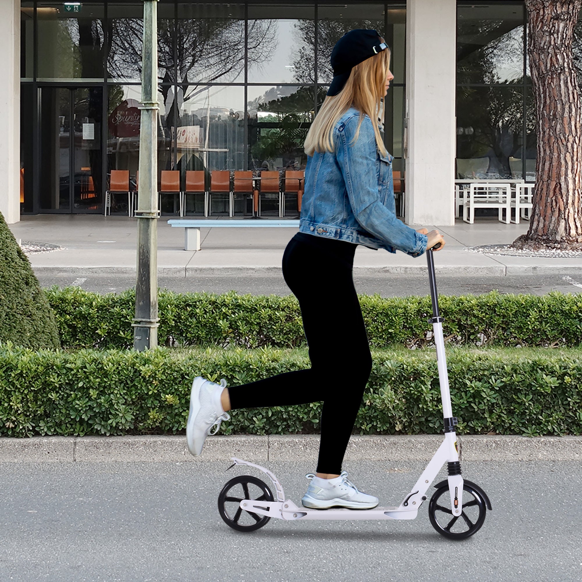 HOMCOM Folding Kick Scooter 2 Big Wheels Teens Adult 14+ Adjustable Ride On White - North Peak Garden Furniture