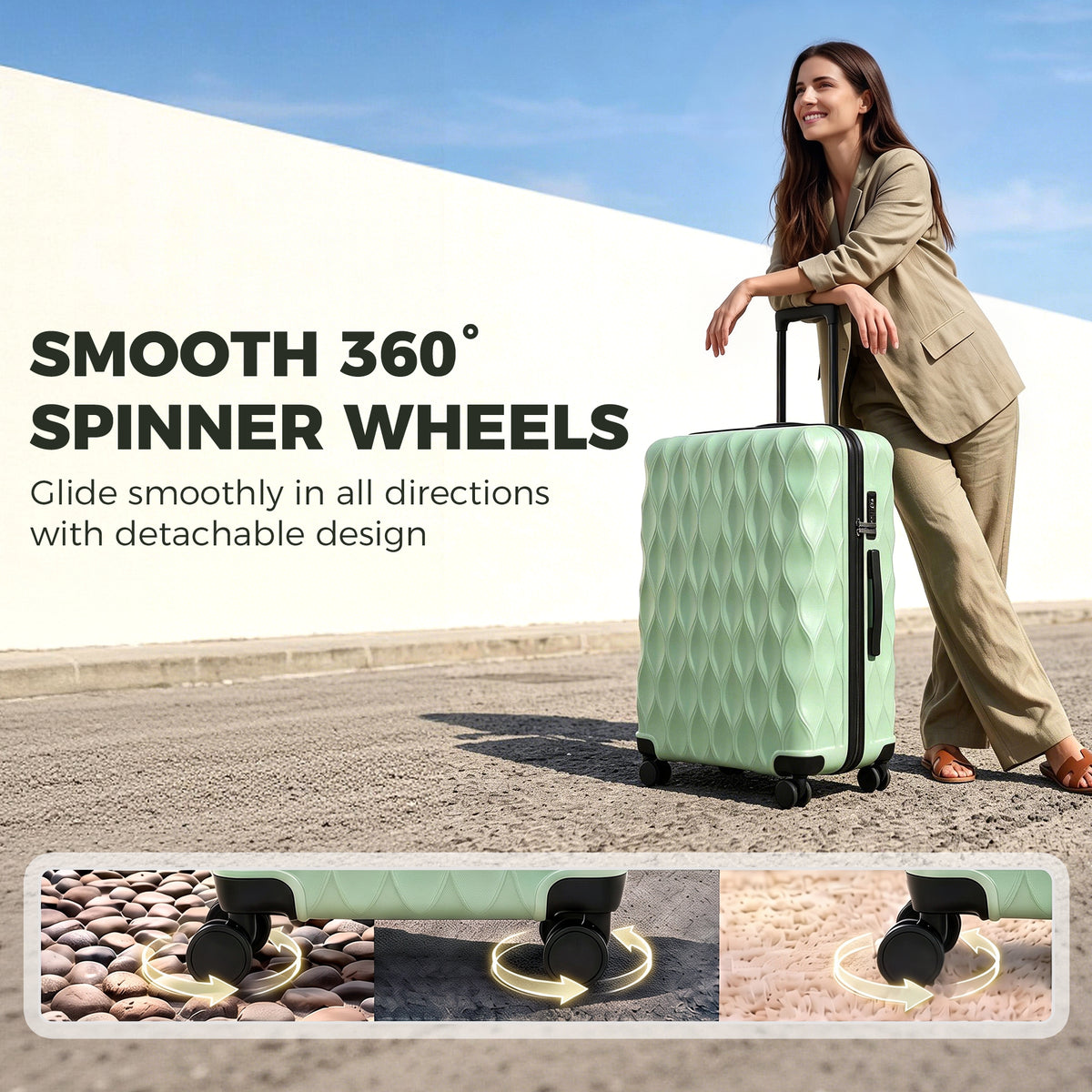 HOMCOM 77cm 98L Suitcase, Lightweight ABS Hard Shell Carry On Luggage with TSA Lock, Spinner Wheels, Telescopic Handle, Green