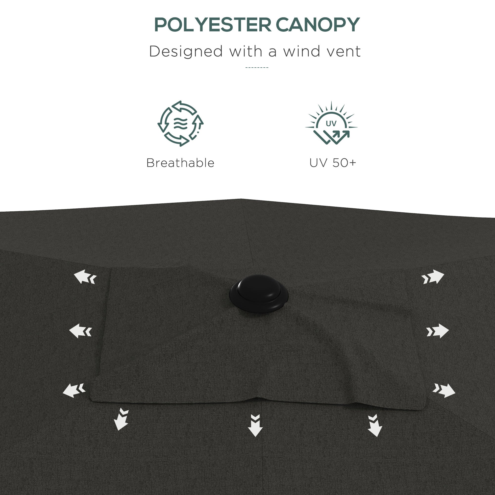 Outsunny 2 x 3(m) Garden Parasol Umbrella, Rectangular Outdoor Market Umbrella Sun Shade with Crank & Push Button Tilt, 6 Ribs, Aluminium Pole, Dark Grey - North Peak Garden Furniture