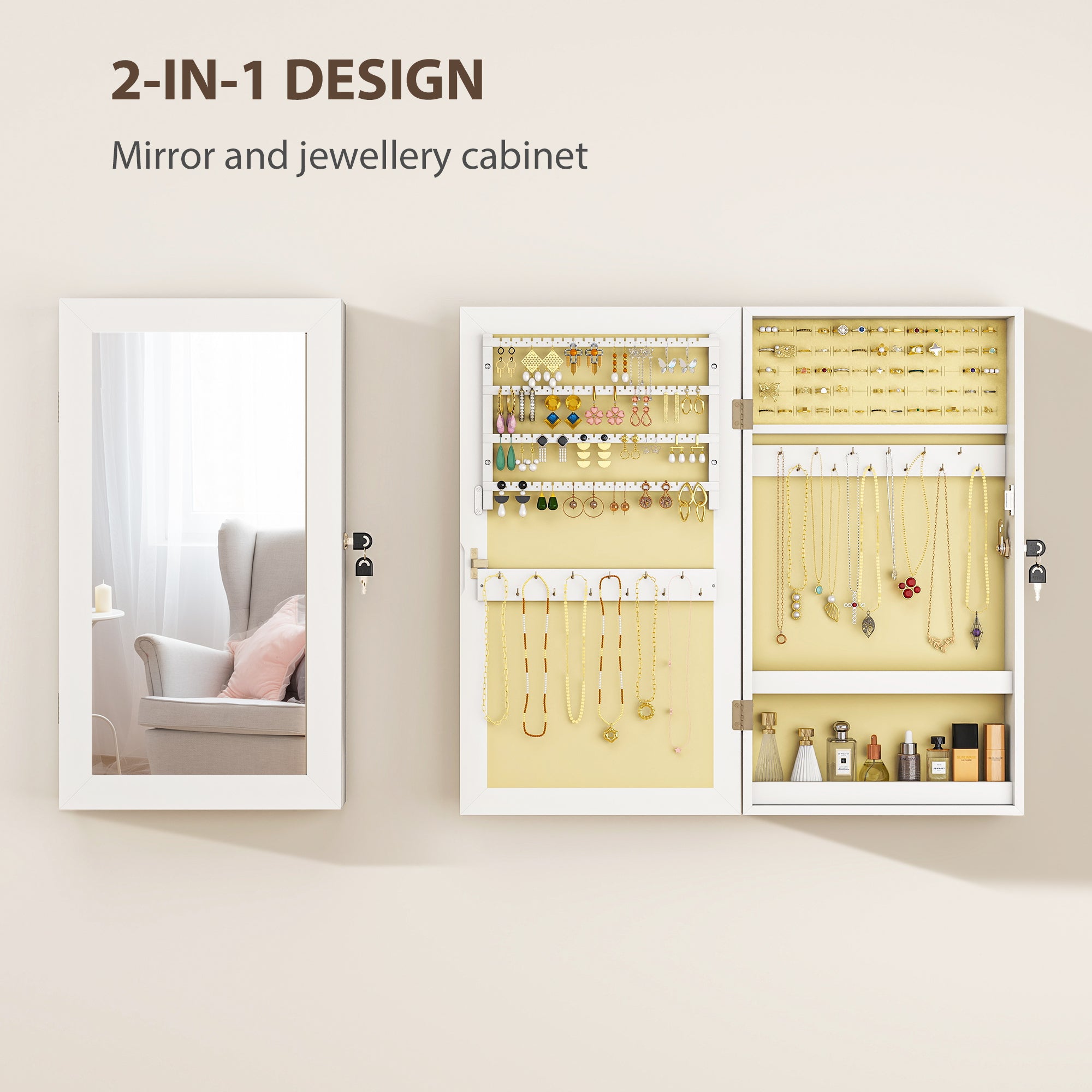 HOMCOM Jewelry Cabinet, Jewelry Storage Cabinet with Mirror, White