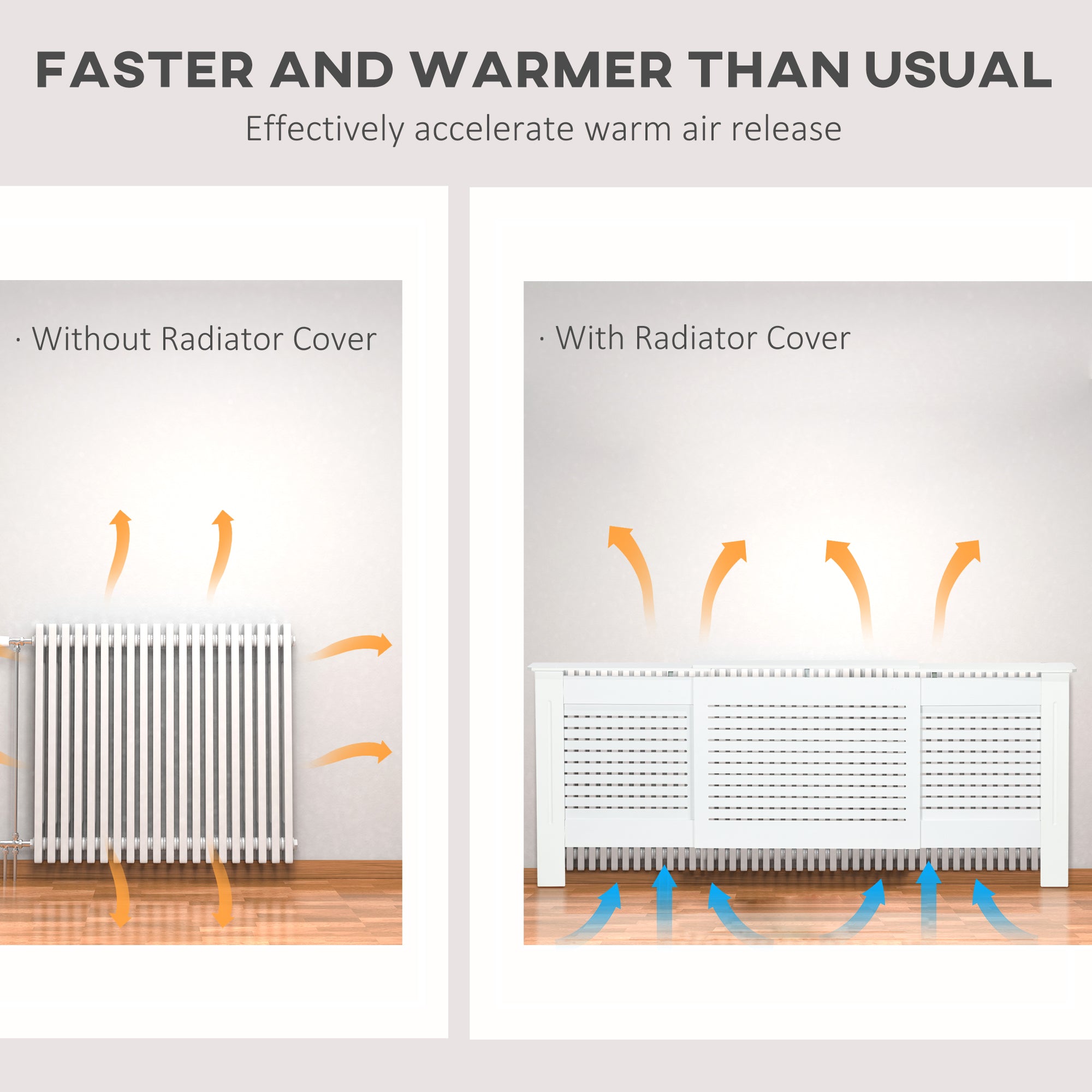 HOMCOM Set of 2 MDF Extendable Radiator Cover with Cabinet Shelving, Home Office Slatted Design, White 139-208.5L x 20.5W x 82.5H cm