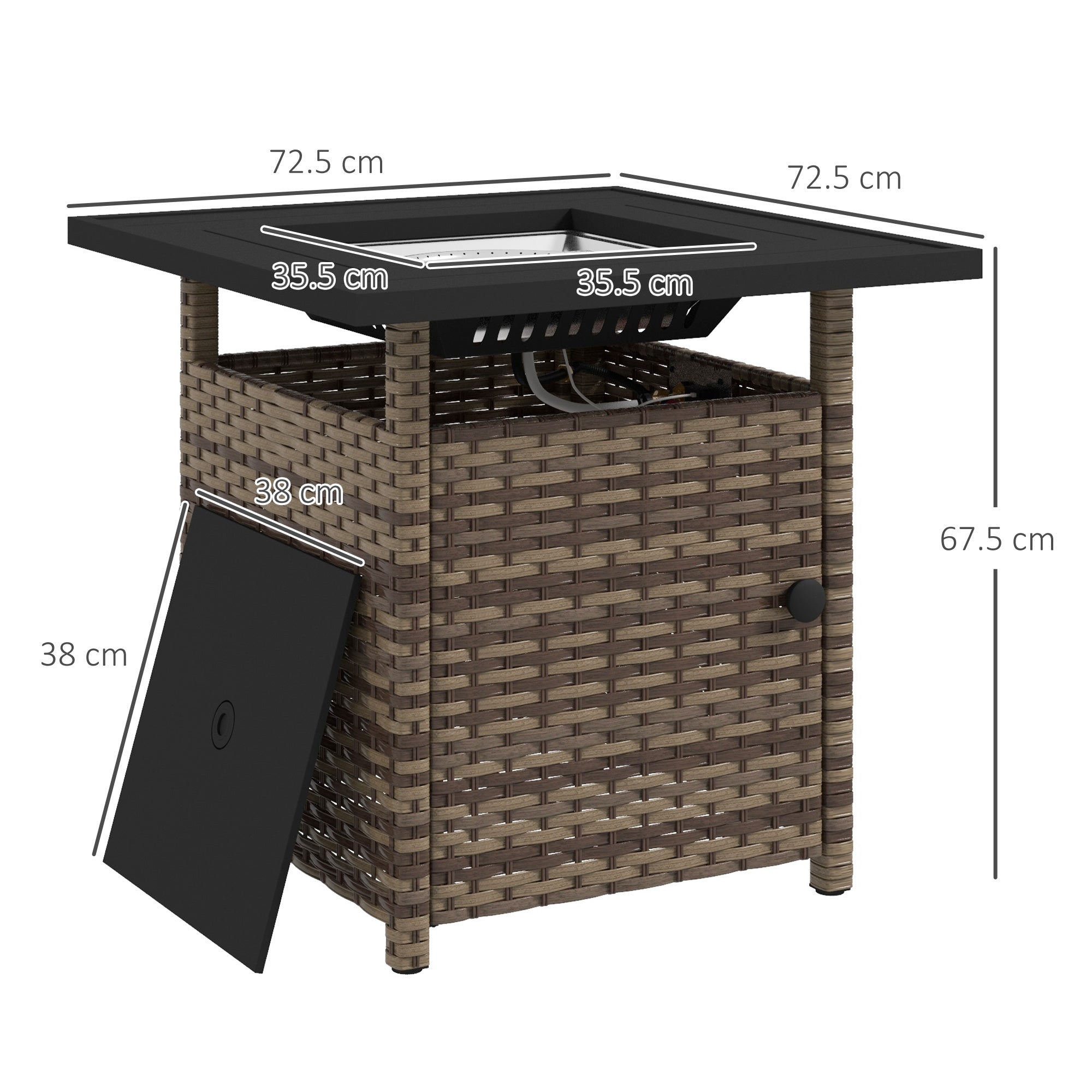 Outsunny 72.5 x 72.5cm 50,000 BTU Fire Pit Table, with Cover - Brown - North Peak Garden Furniture