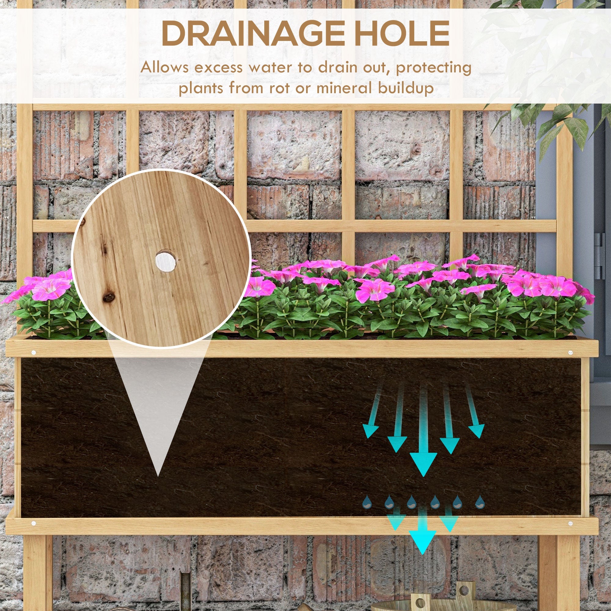 Outsunny 45 x 105cm Wooden Garden Planter, with Trellis - Natural - North Peak Garden Furniture