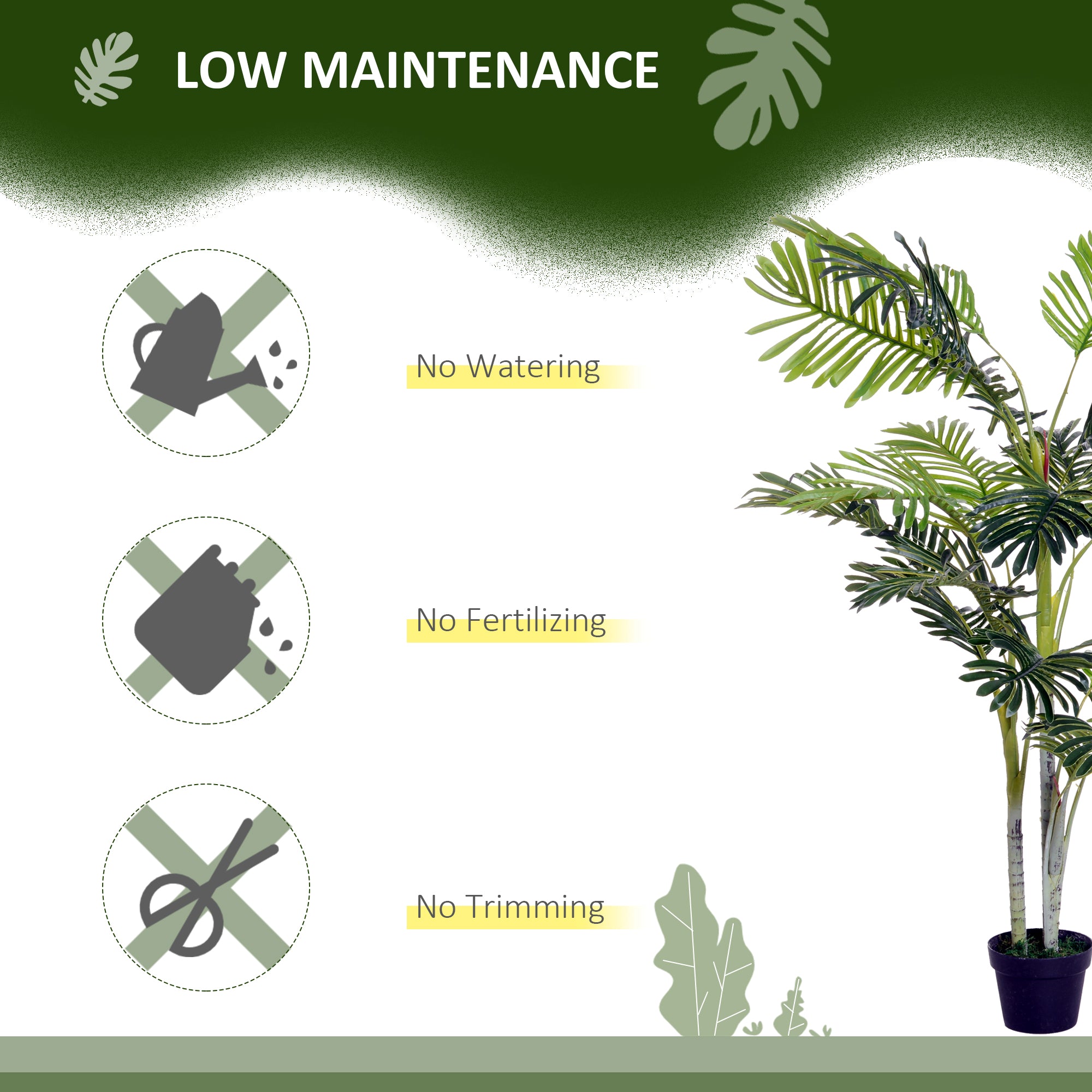 Outsunny Artificial Tree, 150cm Tropical Palm Tree, Fake Plants in Pots, Faux Green Plant for Indoor Outdoor Home Office Living Room Decoration - North Peak Garden Furniture