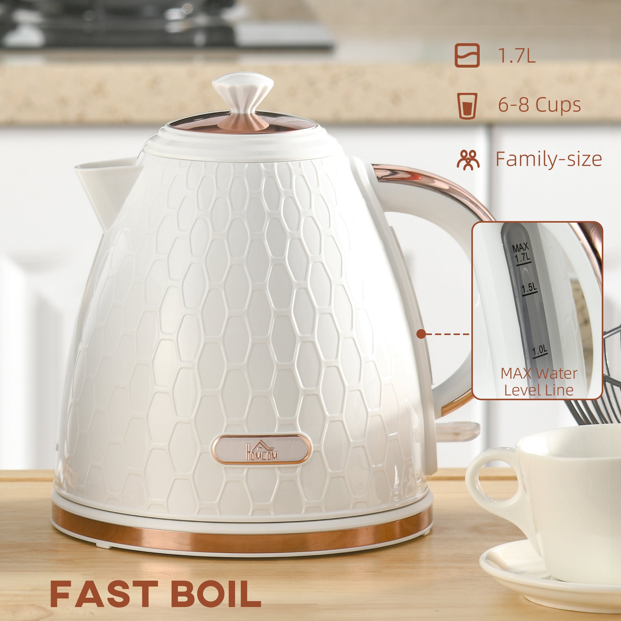 HOMCOM 3kW Rapid Boil Honeycomb Kettle - Cream - North Peak Garden Furniture