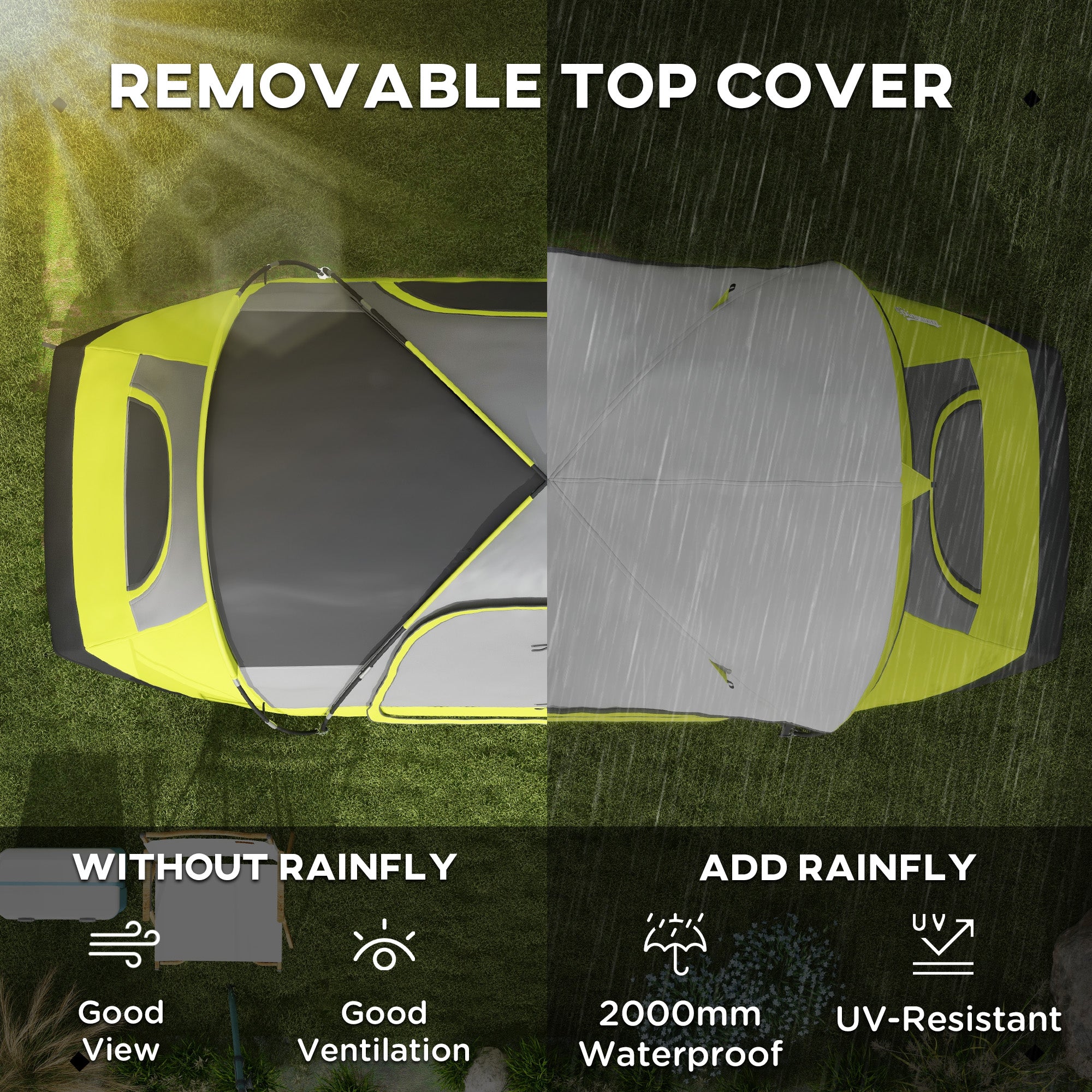 Outsunny Camping Tent for 6-8 Man with 2000mm Waterproof Rainfly and Carry Bag for Fishing Hiking Festival, Yellow - North Peak Garden Furniture