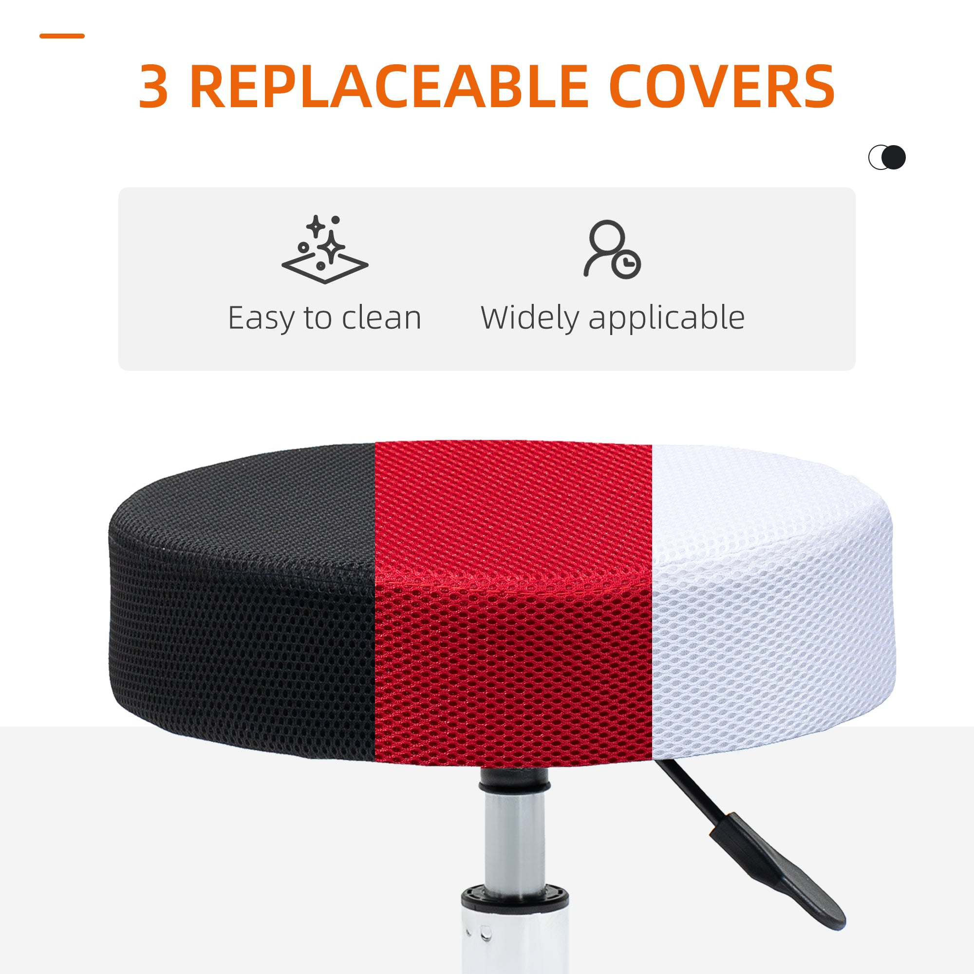 HOMCOM Hydraulic Swivel Salon Spa Stool Height Adjustable Facial Massage Tattoo with 3 Changeable Seat Covers, Black - North Peak Garden Furniture