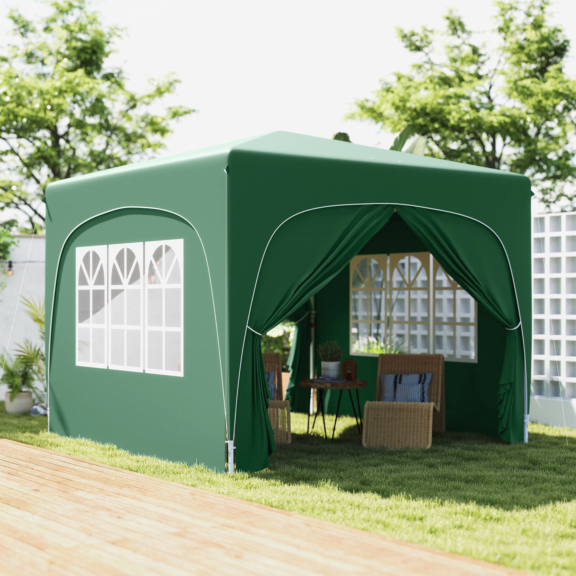 Outsunny 3 x 3m Pop-Up Gazebo Shelter, with Accessories - Dark Green - North Peak Garden Furniture