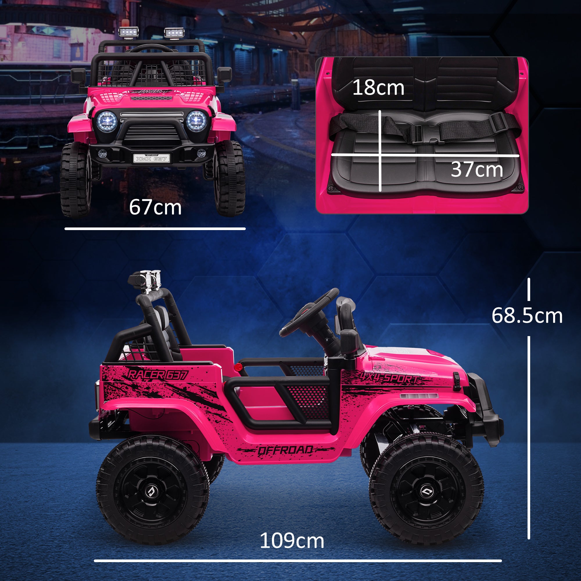 AIYAPLAY 12V Battery Powered Kids Ride On Car, Electric Truck w/ Spring Suspension, Remote, Music Horn Lights - Pink - North Peak Garden Furniture