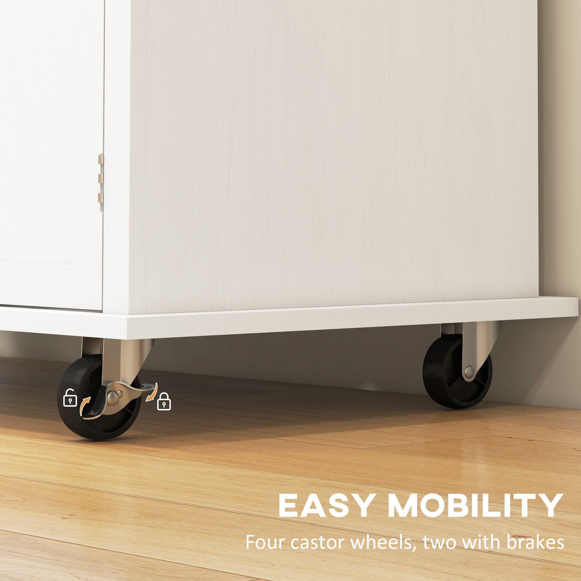 HOMCOM Rolling Kitchen Island Storage Trolley with Rubber Wood Top & Drawers for Dining Room, White - North Peak Garden Furniture