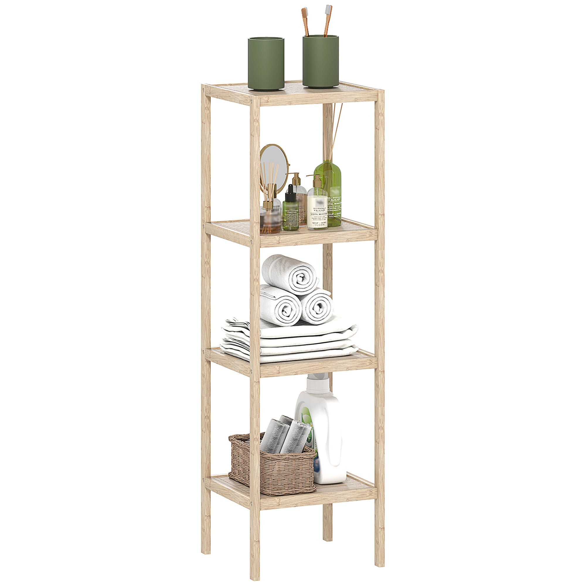 HOMCOM 4-Tier Bamboo Bathroom Storage Shelves, Freestanding Storage Shelving Unit, Multifunctional Display Plants Stand Shelf Rack Organiser, Natural - North Peak Garden Furniture