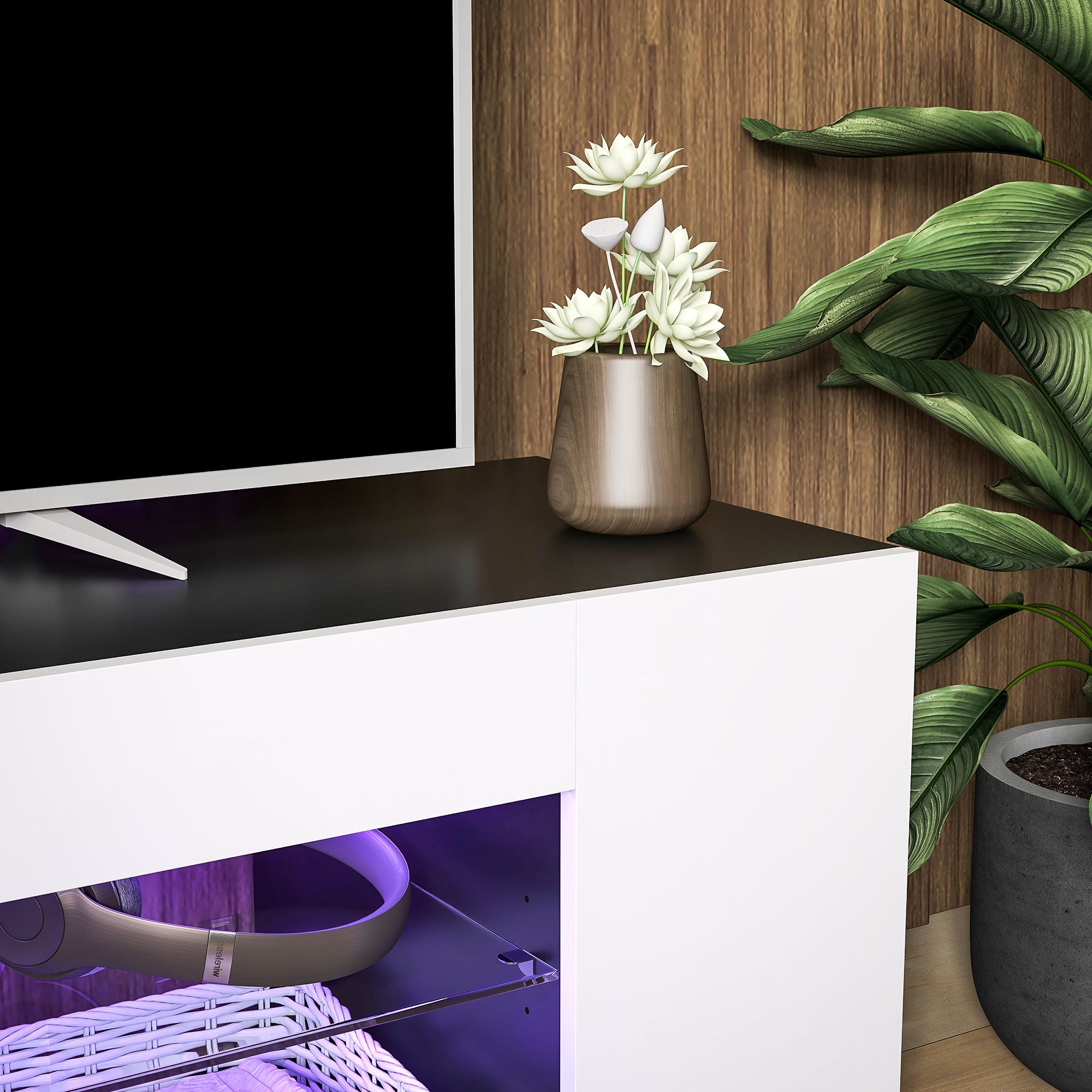 HOMCOM Multi-Shelf TV Cabinet, with Adjustable LED Lights - White - North Peak Garden Furniture
