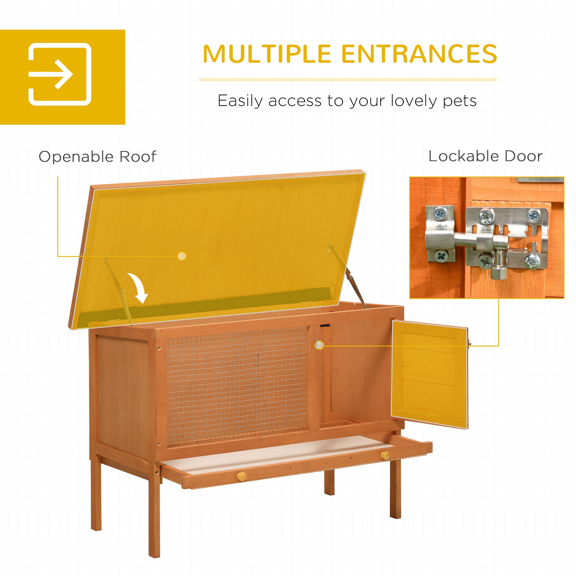 PawHut Rabbit Hutch Outdoor Guinea Pig Hutch Bunny Cage Shelter Outdoor, 90 x 45 x 65cm - North Peak Garden Furniture