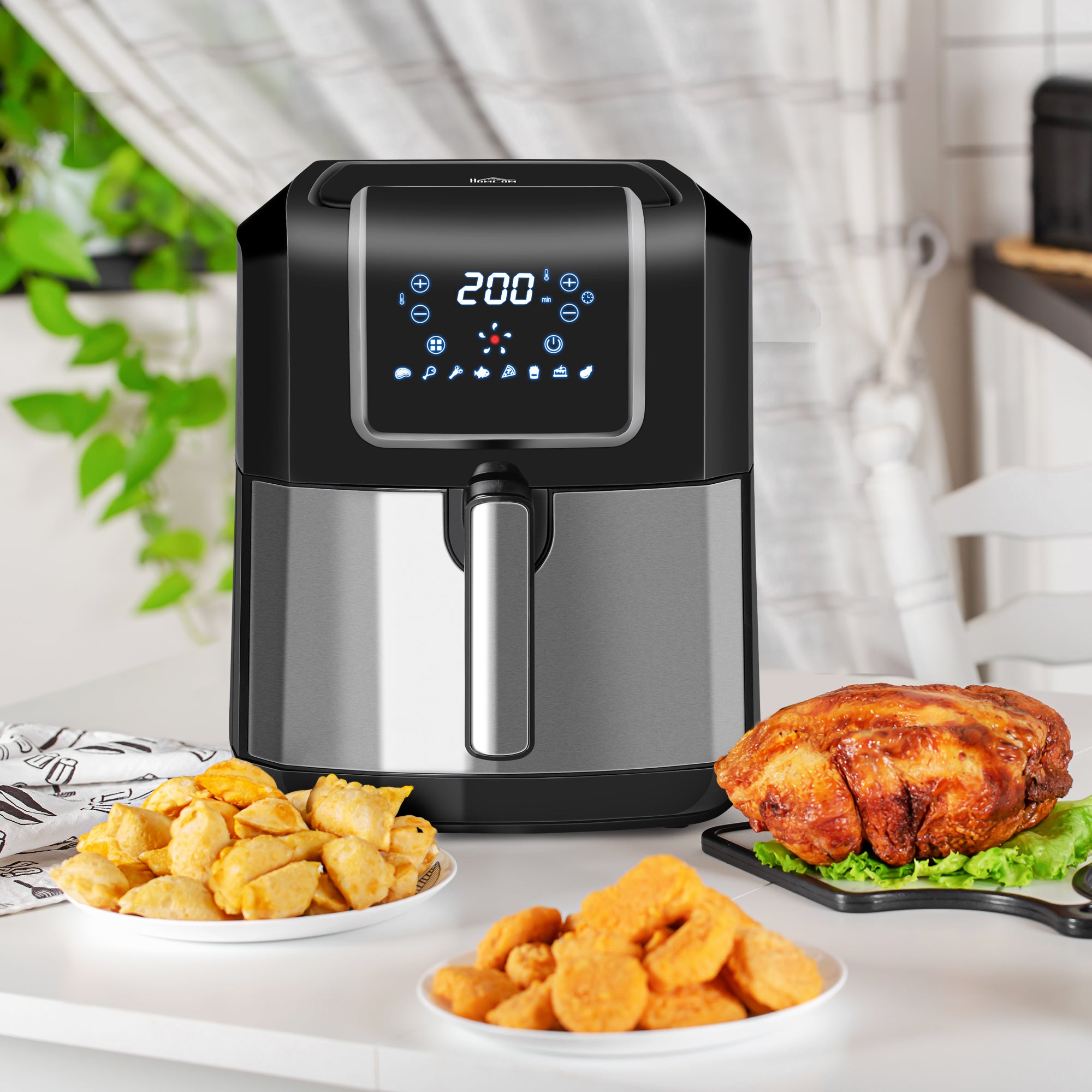 HOMCOM 6.5L Single Basket Air Fryer, 80-200°C Temperature, Black and Grey