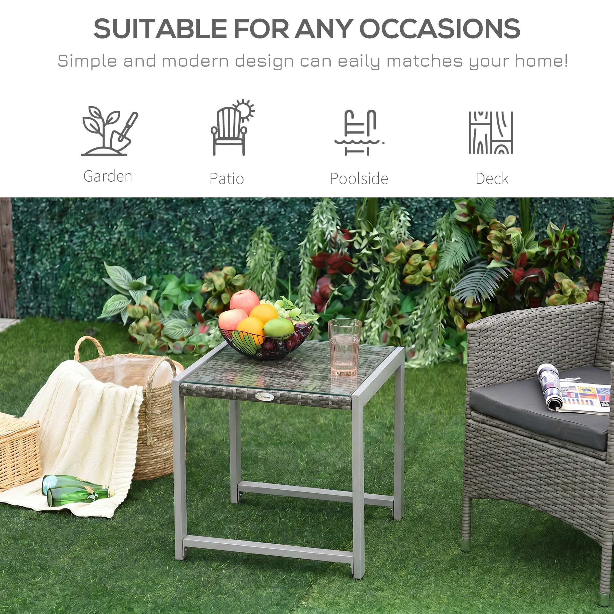 Outsunny Rattan End Table Side Coffee Desk Outdoor Patio Wicker Sofa Chat Garden Furniture