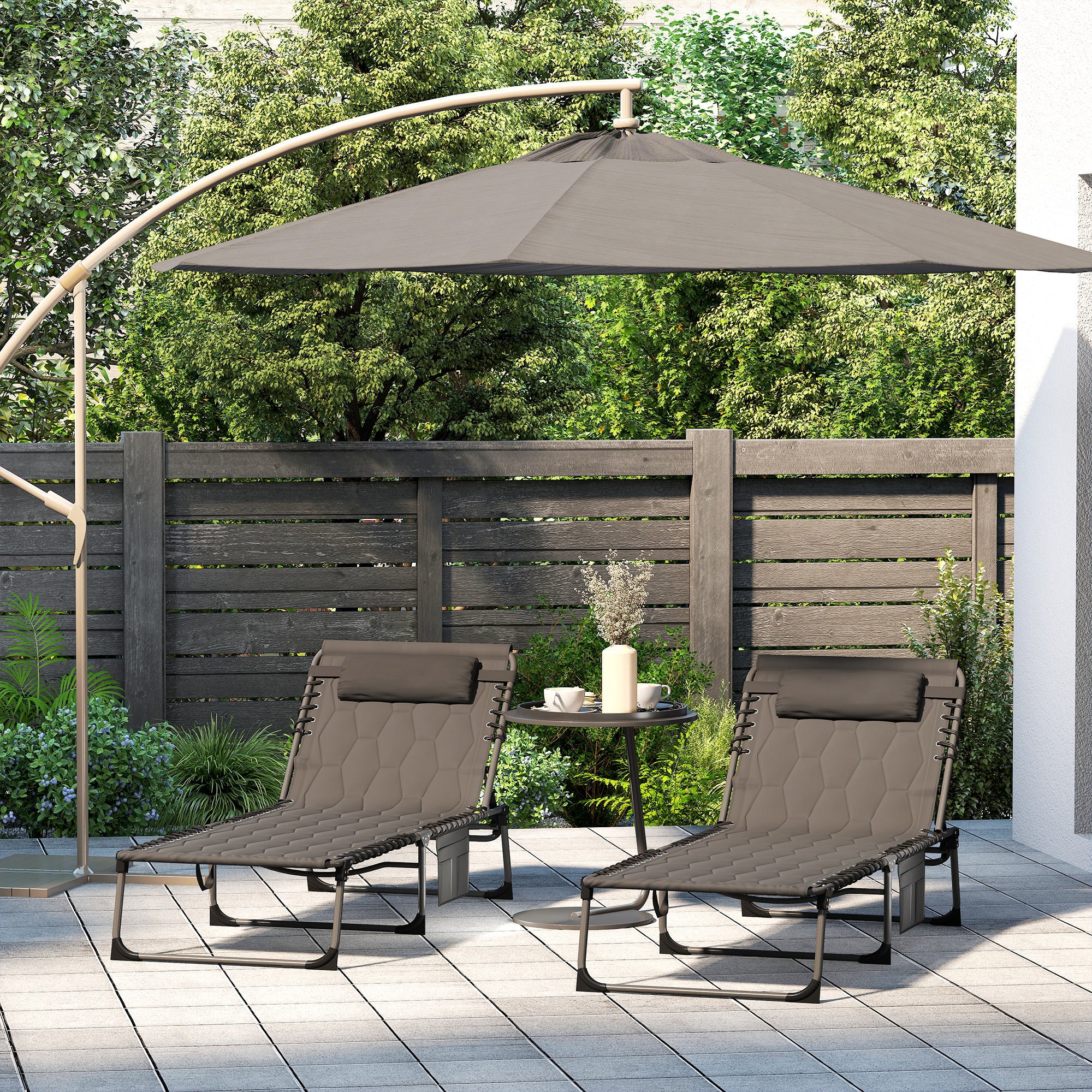 Outsunny Set of Two Sun Loungers, with Five-Position Reclining Backs - Black - North Peak Garden Furniture