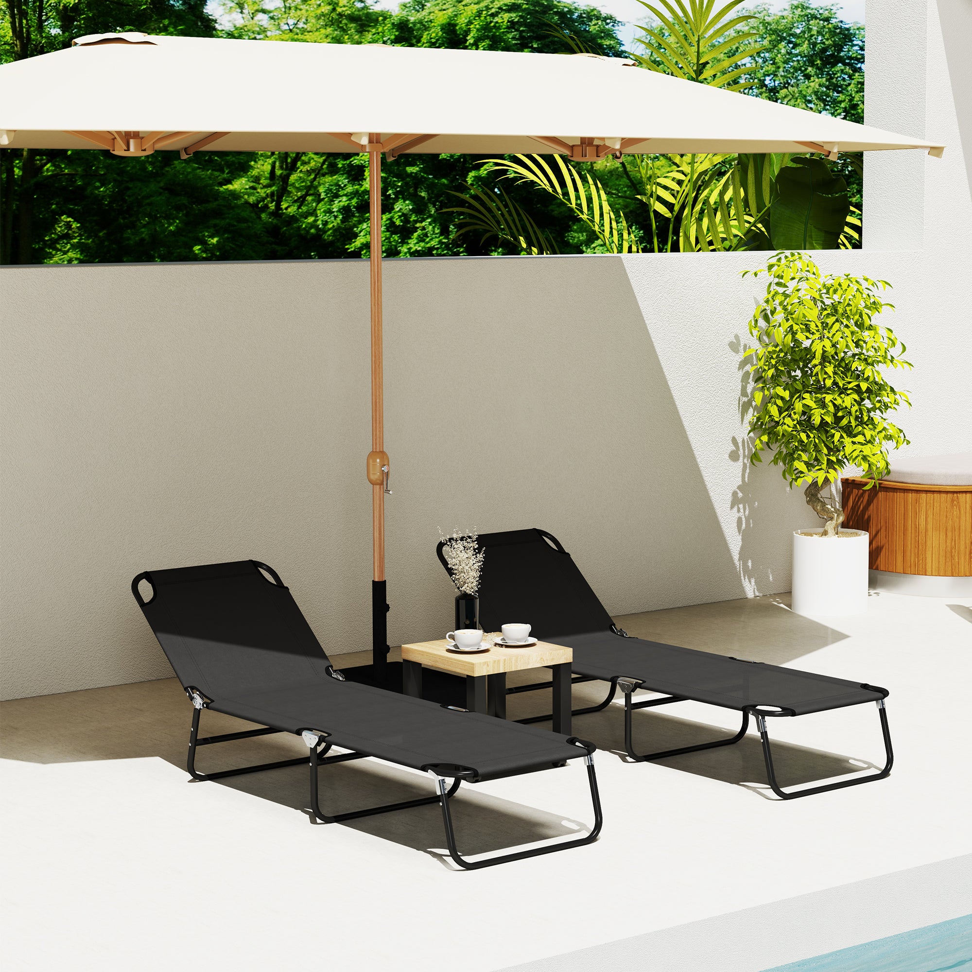 Outsunny Garden Sun Lounger, with Five-Position Back - Black - North Peak Garden Furniture