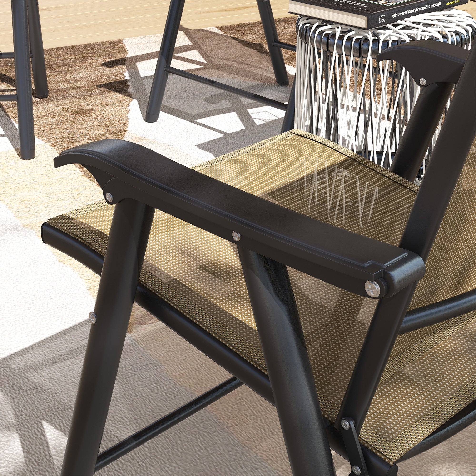 Outsunny Set of 4 Foldable Metal Garden Chairs Outdoor Patio Park Dining Seat Furniture Light Brown - North Peak Garden Furniture