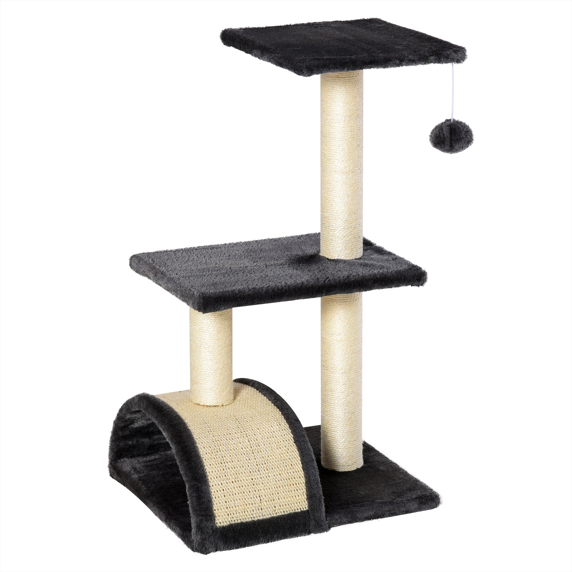 PawHut 72cm Cat Tree with Scratching Post, Pad for Indoor Cats - Black