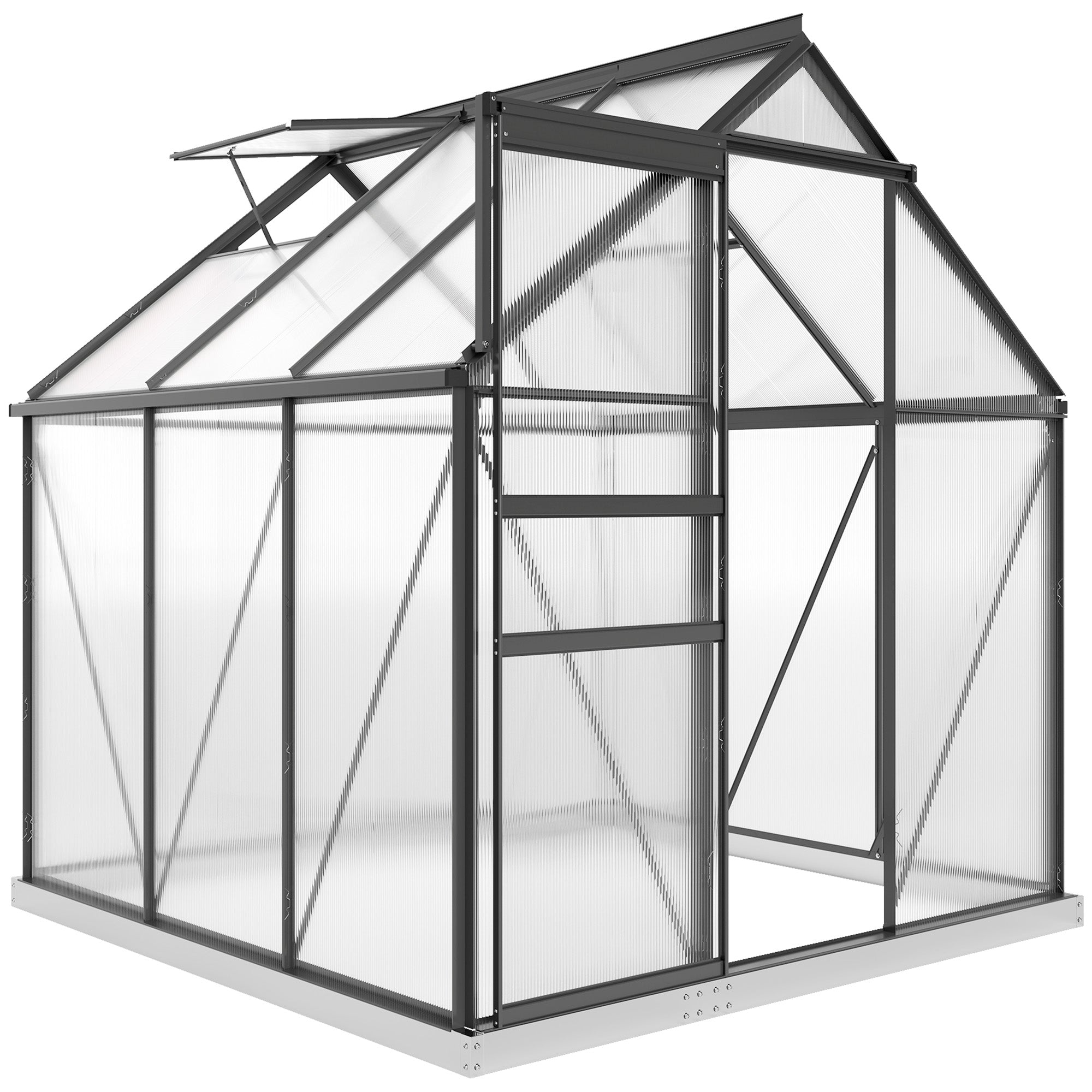 Outsunny 190 x 190cm Walk-In Polycarbonate Greenhouse - Grey - North Peak Garden Furniture