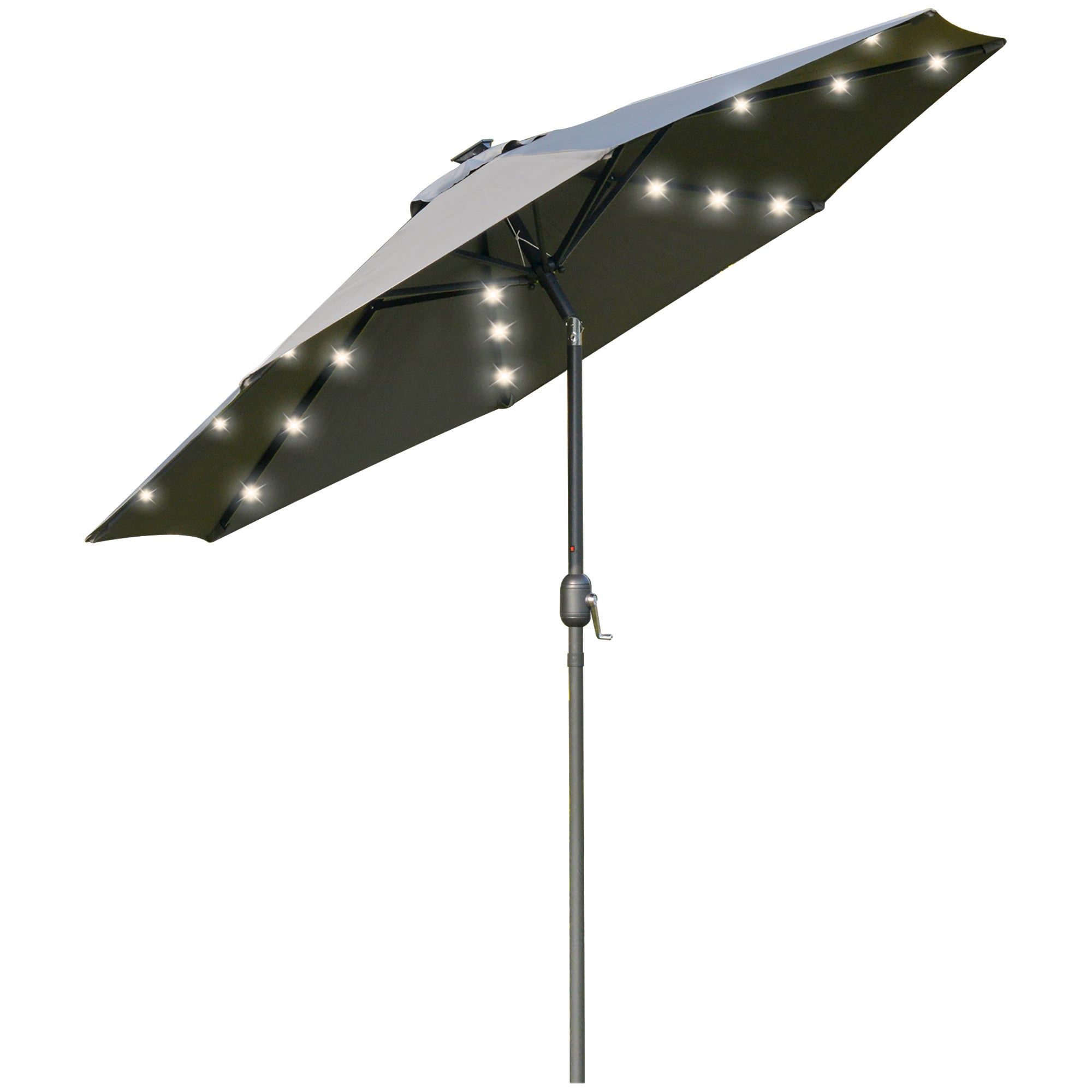 Outsunny 2.7m Patio Garden Umbrella Outdoor Parasol with Tilt Crank and 24 LEDs Lights (Grey)