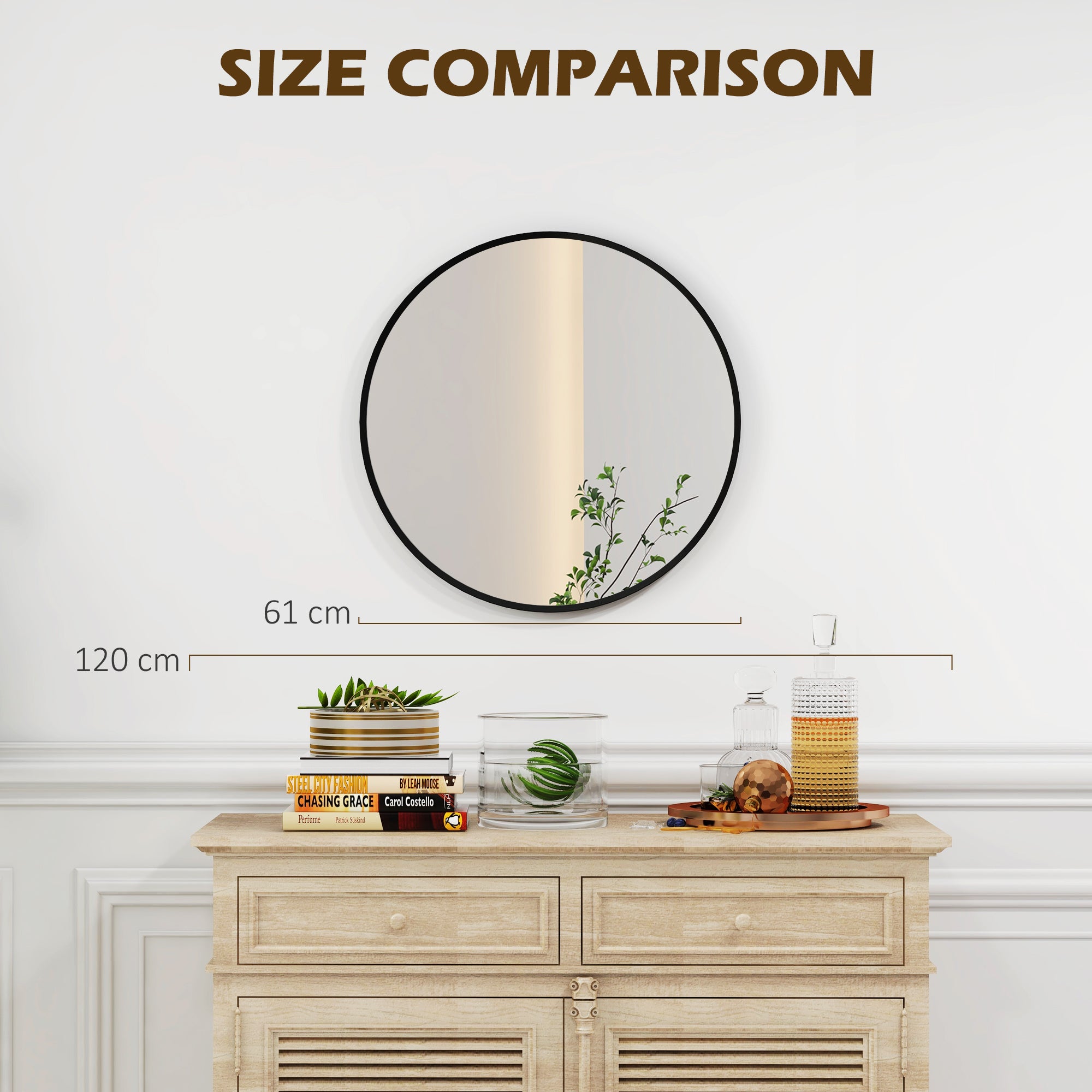 HOMCOM 61cm Decorative Wall Mirror for Bedroom Living Room, Modern Round Bathroom Mirror for Home Decor, Black - North Peak Garden Furniture
