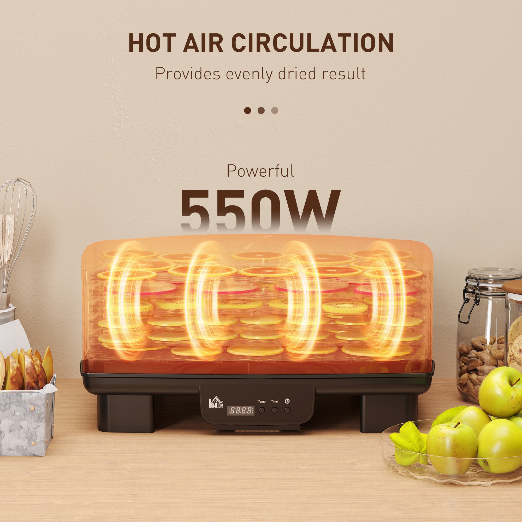 HOMCOM 6 Tray Food Dehydrator, 550W Food Dryer Machine with Adjustable Temperature, 48H Timer, for Drying Fruit, Meat, Vegetable, Jerky and Pet Treat, Black - North Peak Garden Furniture