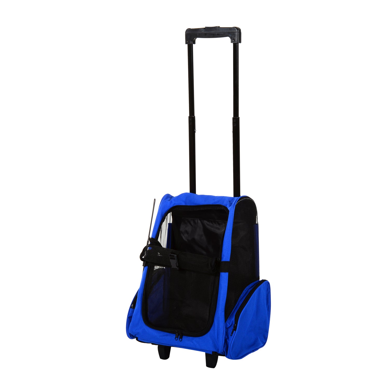 PawHut Portable Pet Carrier Backpack with Trolley, Telescopic Handle, Stroller Wheels for Cats & Dogs, 42 x 25 x 55 cm, Blue