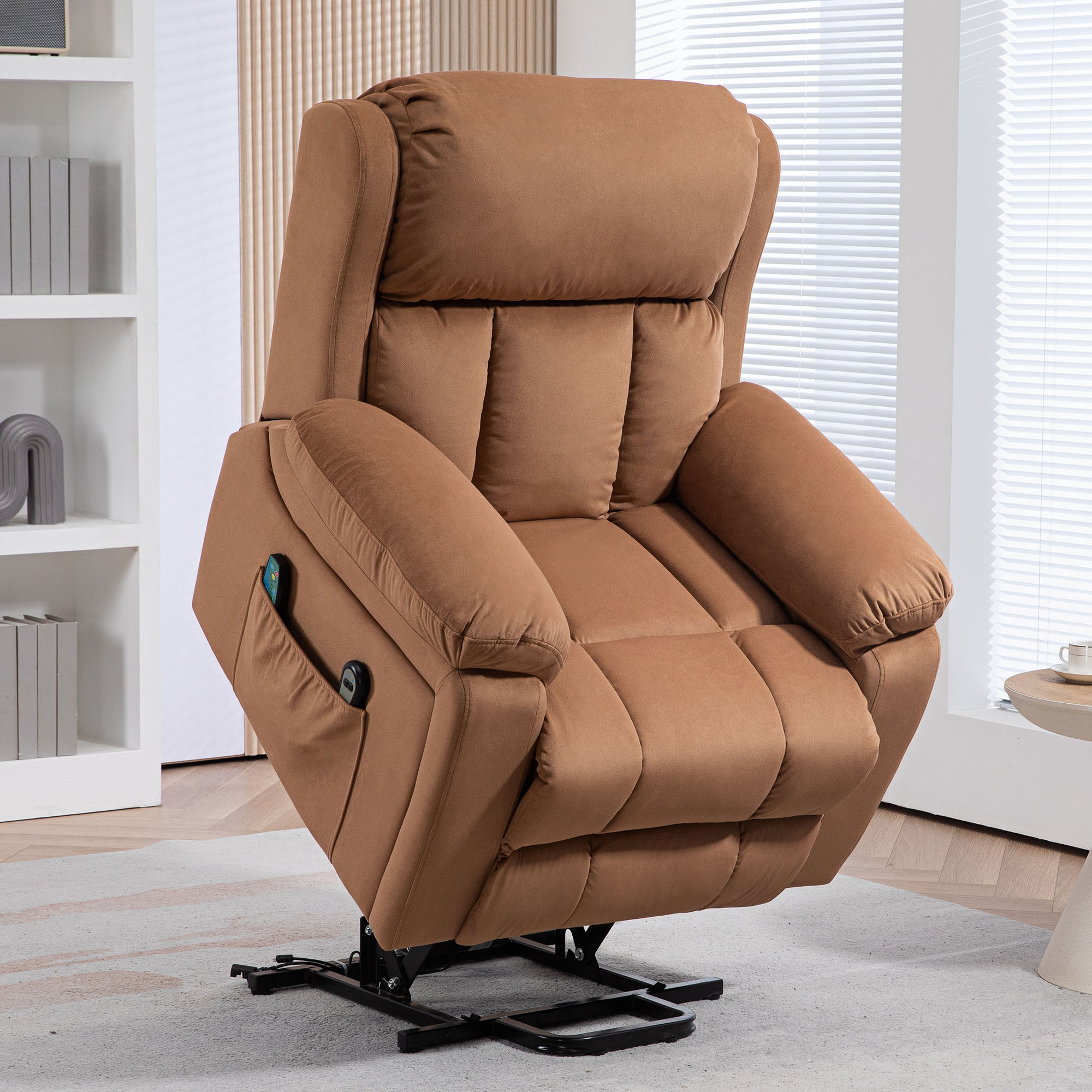 HOMCOM Eight Massage Point Electric Reclining Lift Chair, with Remote - Brown - North Peak Garden Furniture