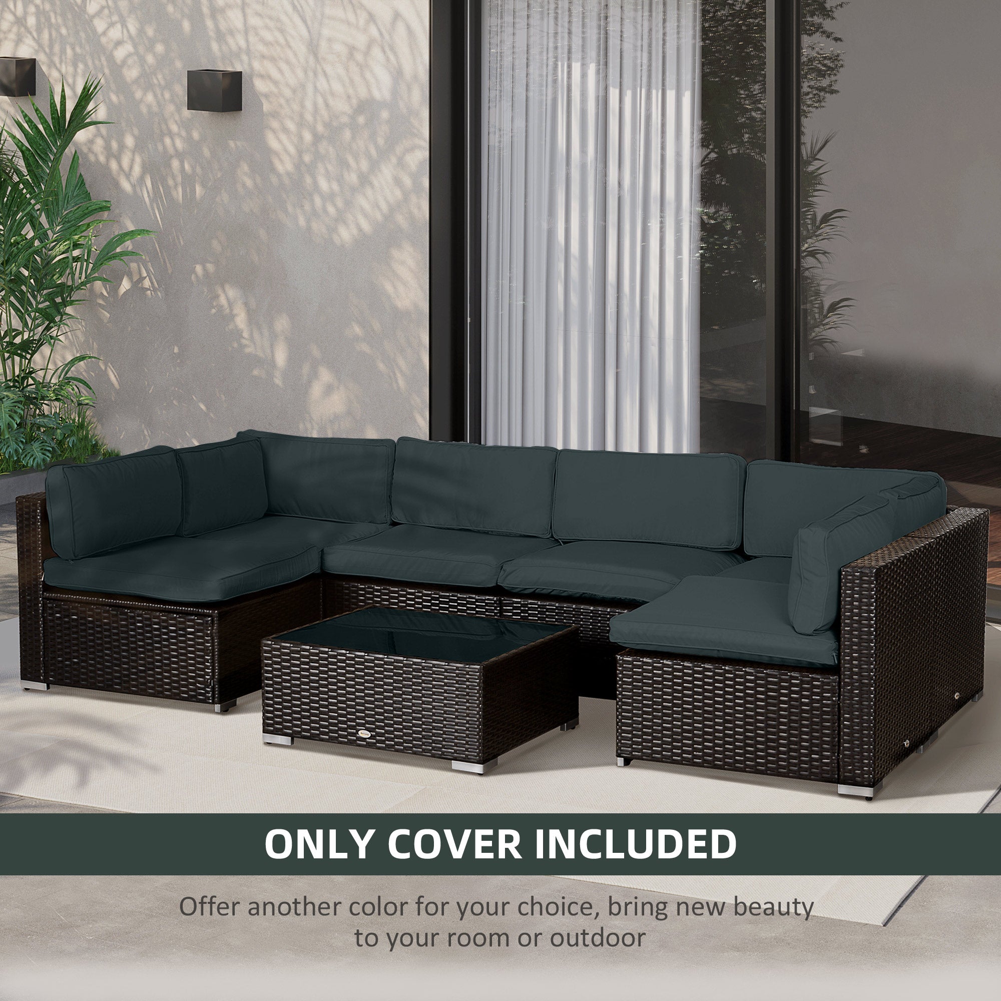 Outsunny Garden Rattan Sofa Cushion Polyester Cover Replacement Outdoor- No Cushion Included, Dark Grey