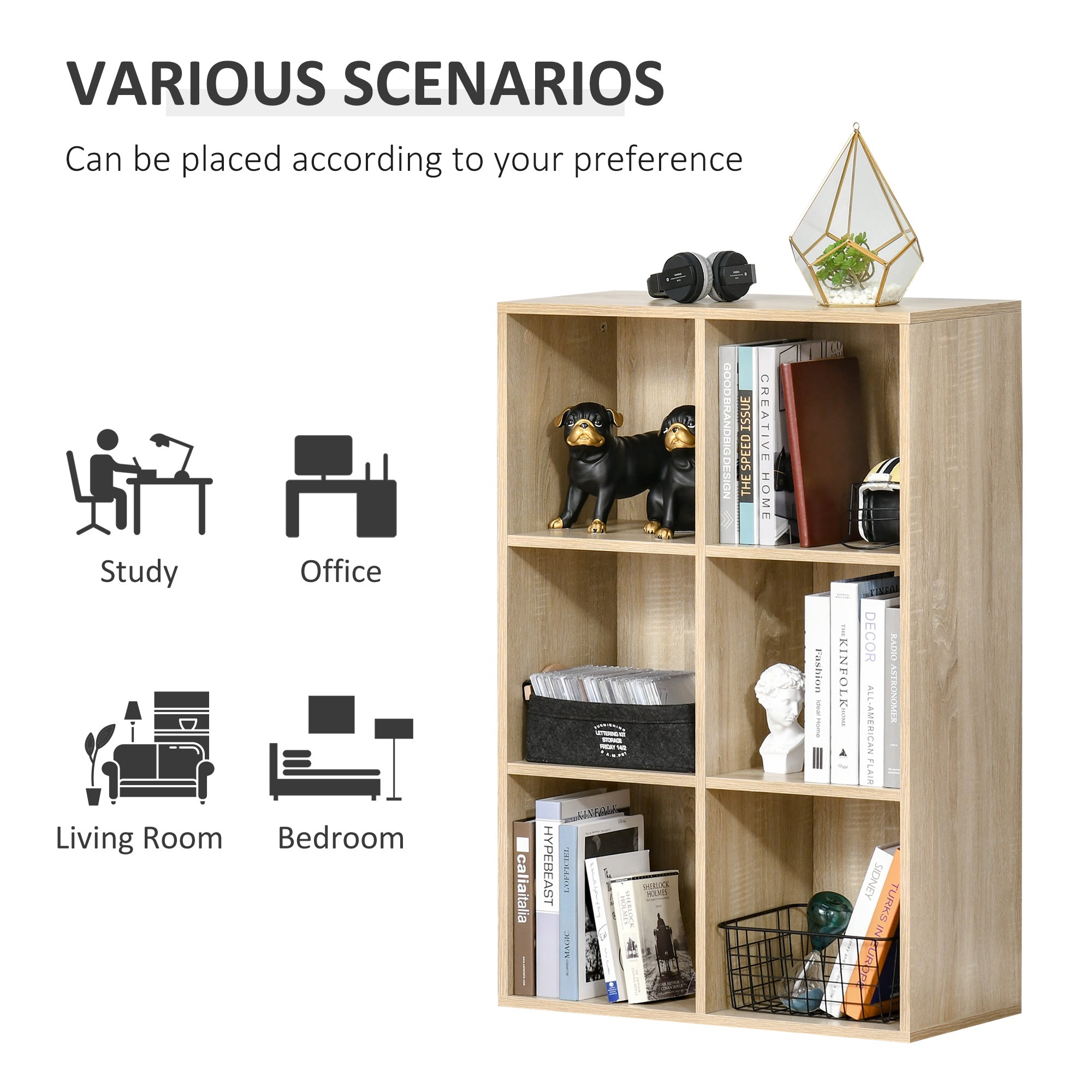 HOMCOM Six-Cube Bookcase - Oak Wood Effect - North Peak Garden Furniture