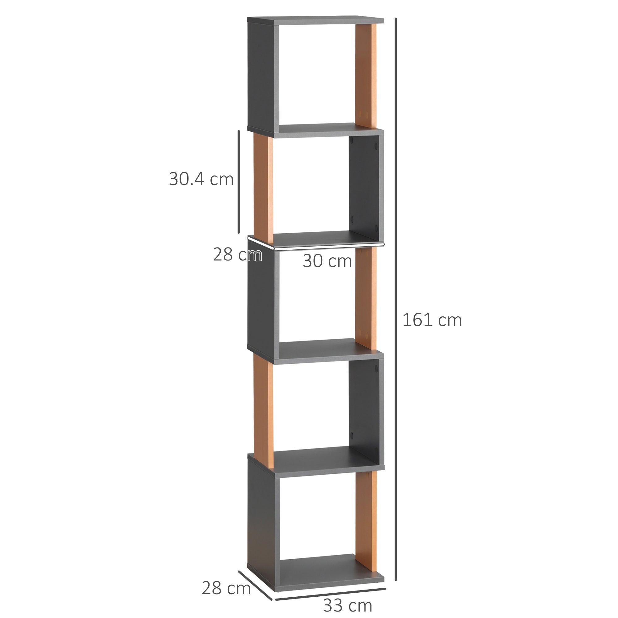 HOMCOM Modern 5-Tier Bookshelf, Freestanding Bookcase Storage Shelving for Living Room Home Office Study, Brown and Dark Grey