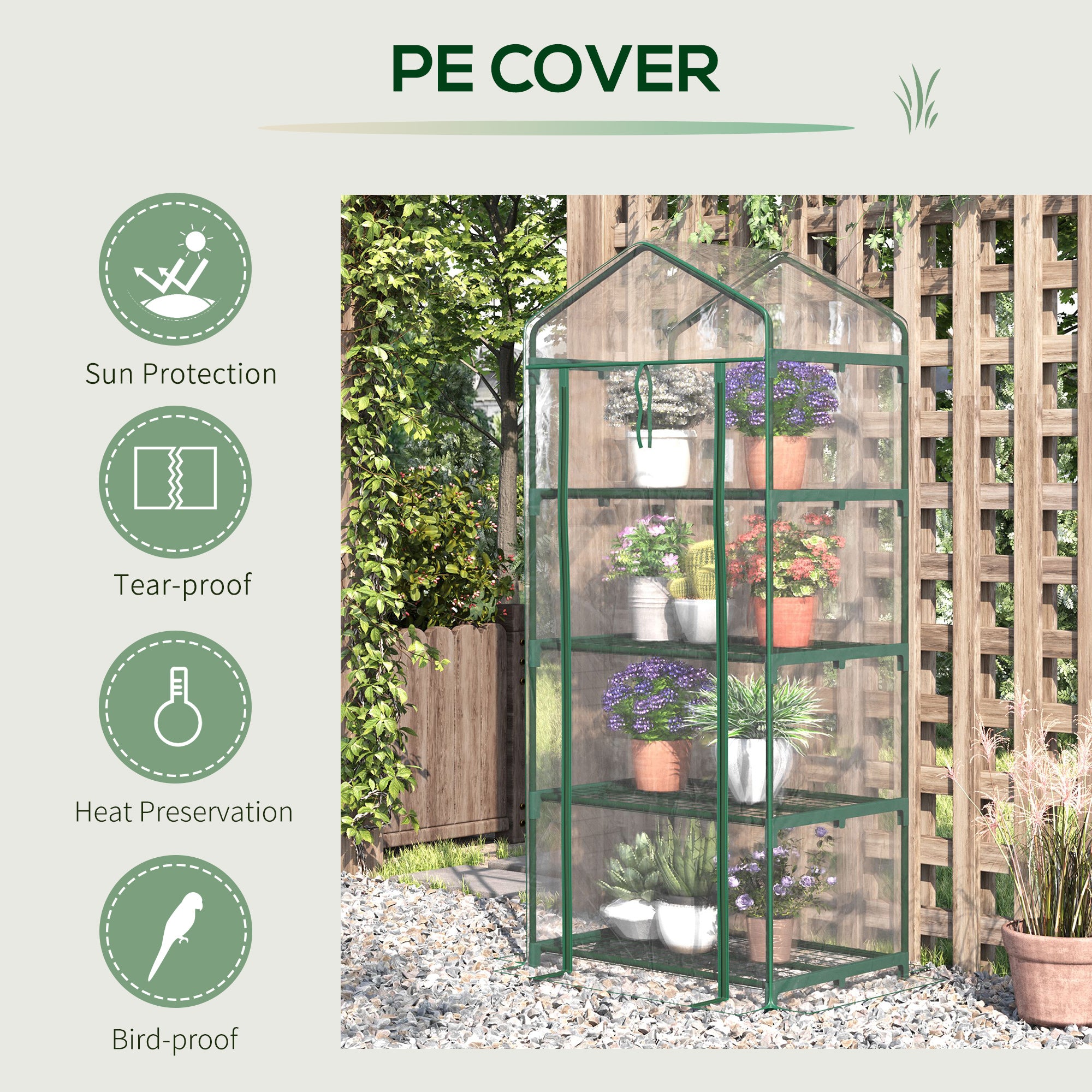 Outsunny 4 Tiers Mini Portable Greenhouse Compact Plant Grow Shed Metal Frame Transparent Clear Cover 160H x 70L x 50Wcm