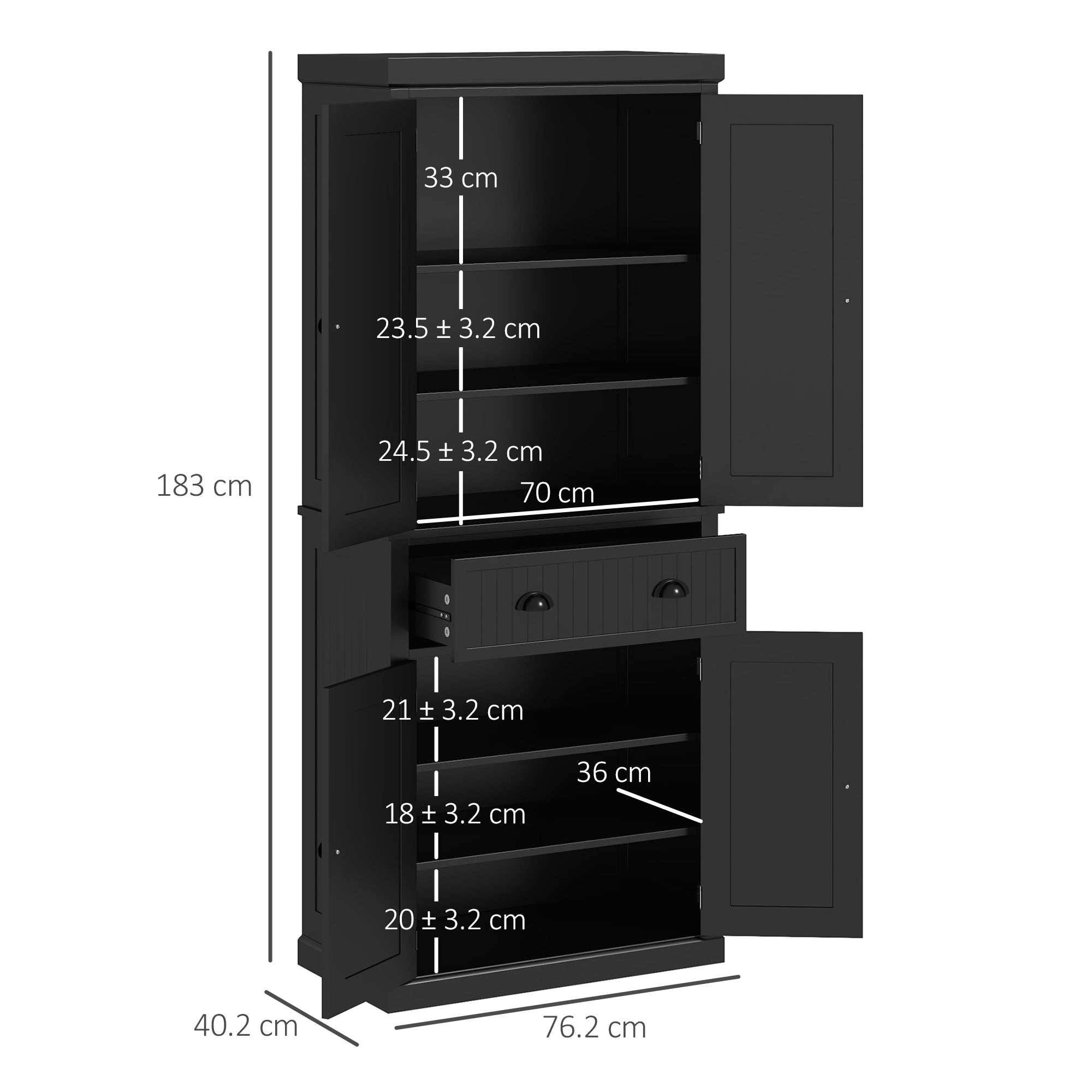HOMCOM Freestanding Multi-Storage Kitchen Cabinet - Black - North Peak Garden Furniture