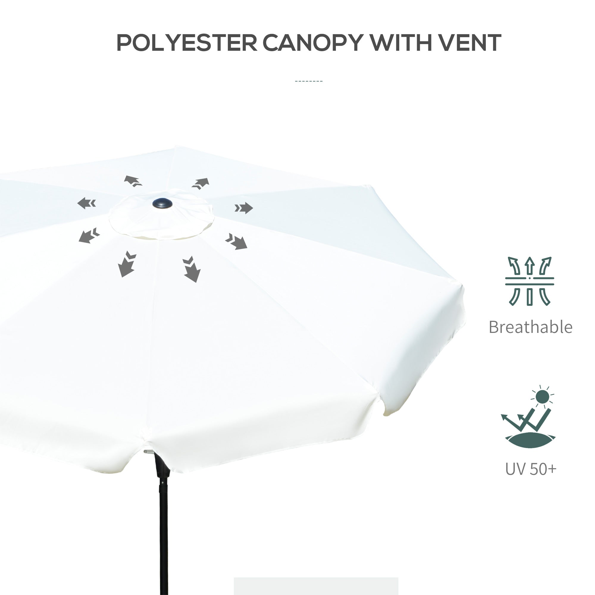 Outsunny 2.7m Patio Parasol Garden Umbrellas Outdoor Sun Shade Table Umbrella with Tilt, Crank, 8 Ribs, Ruffles, White - North Peak Garden Furniture