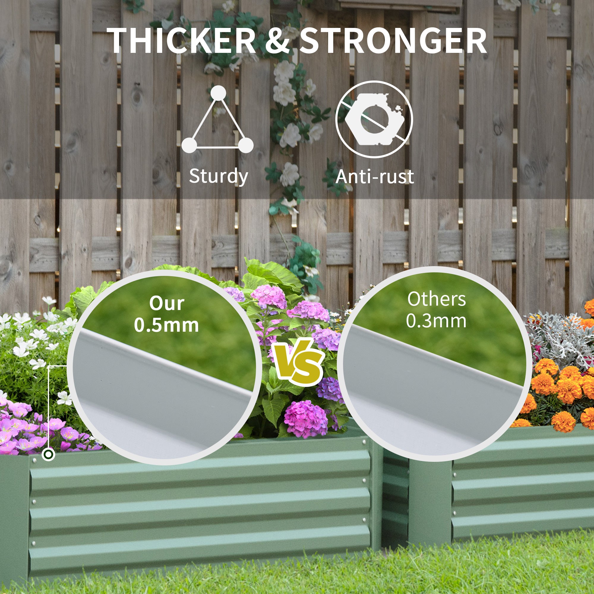 Outsunny Set of 2 291L Raised Garden Bed, Elevated Galvanised Planter Box for Flowers, Herbs, 100x100x30cm, Green - North Peak Garden Furniture