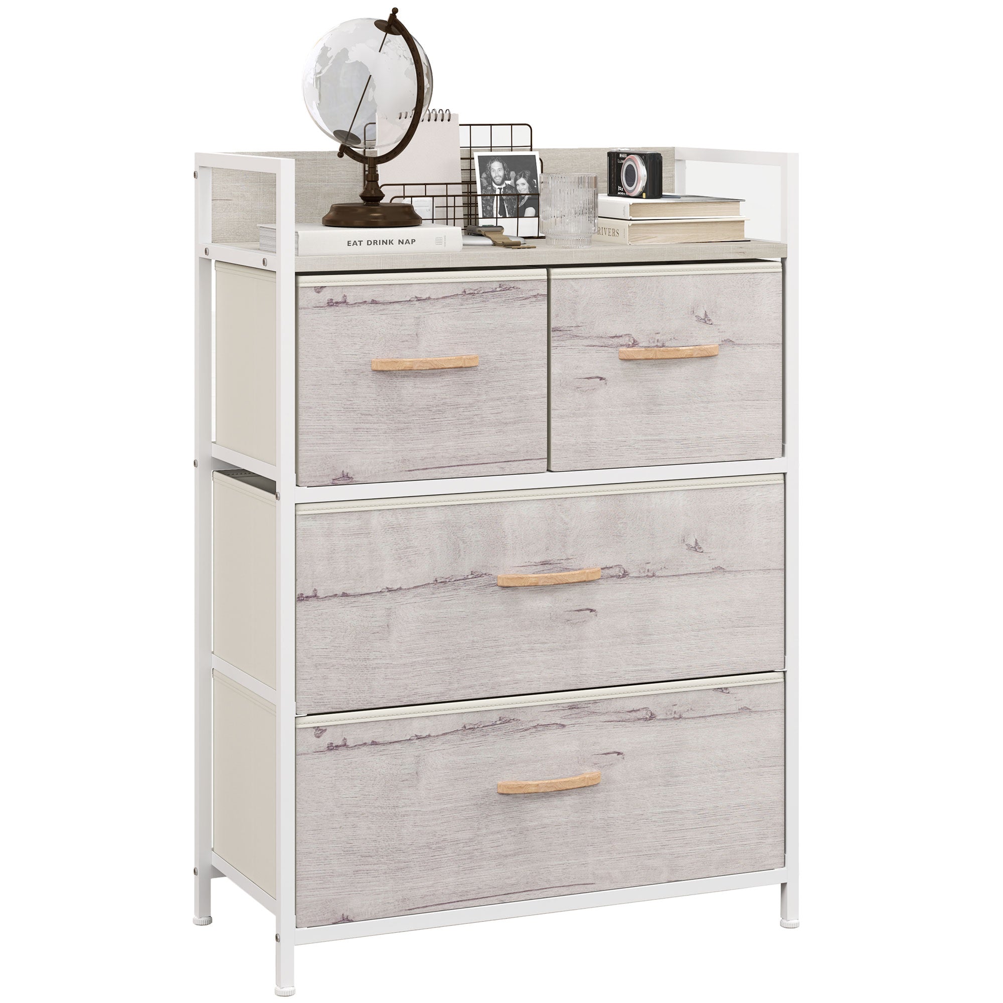 HOMCOM Rustic Chest of Four Fabric Drawers - Black - North Peak Garden Furniture