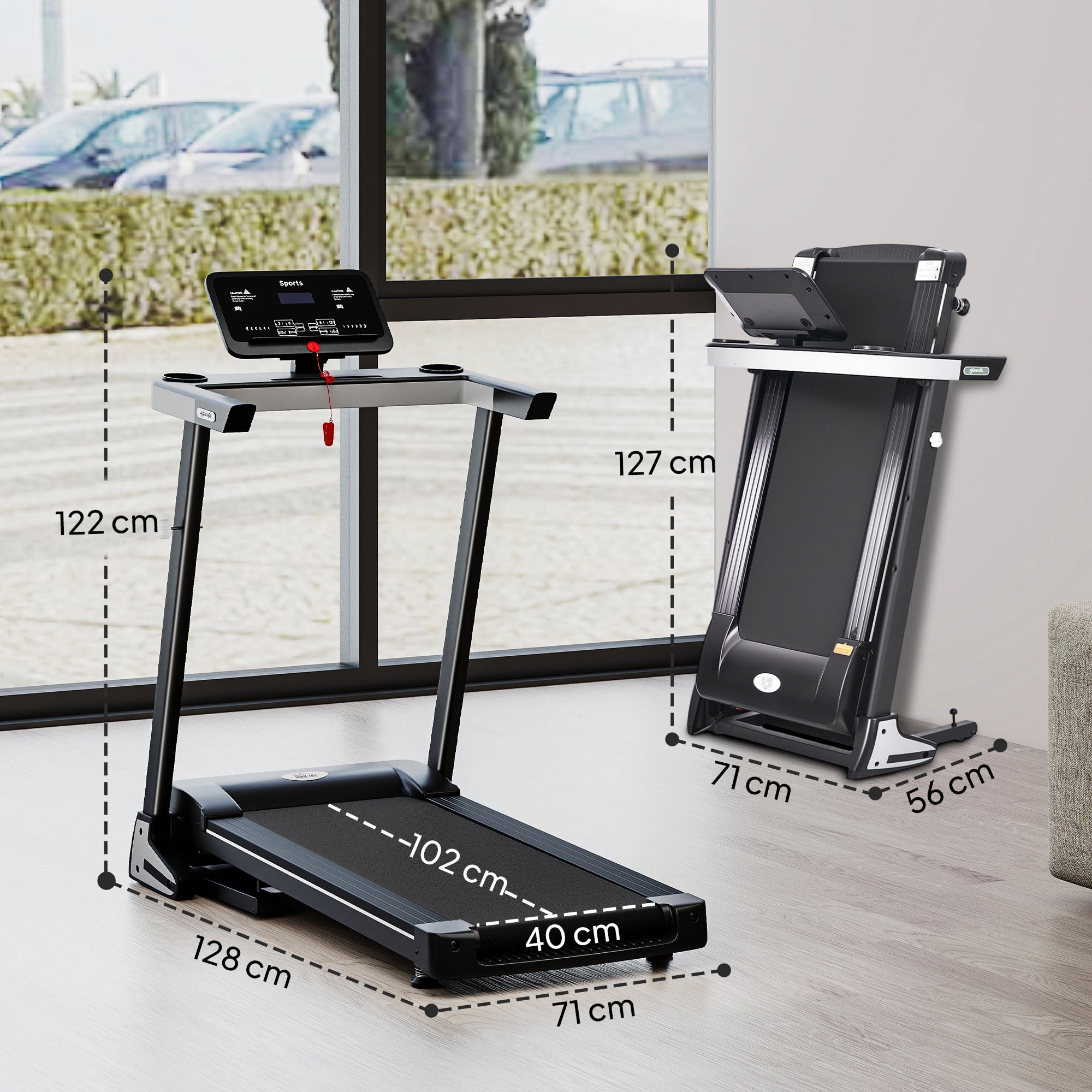 HOMCOM Folding Treadmill for Home Motorised Running Machine w/ LCD Display Black