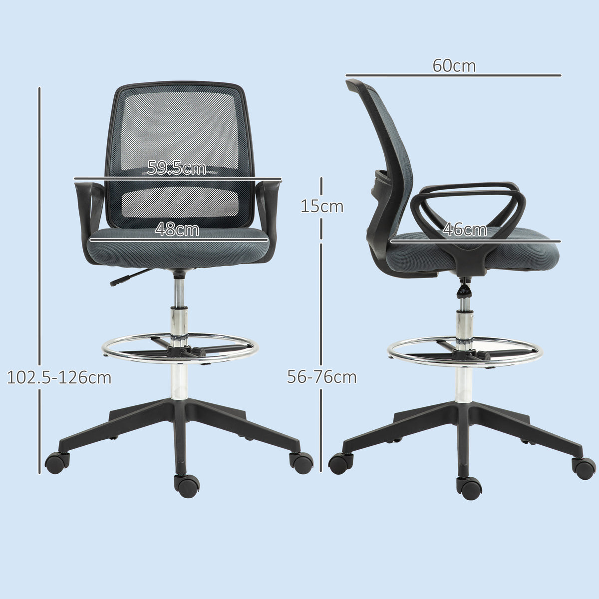 Vinsetto Ergonomic Mesh Back Drafting Chair Draughtsman Chair with Adjustable Height, Grey
