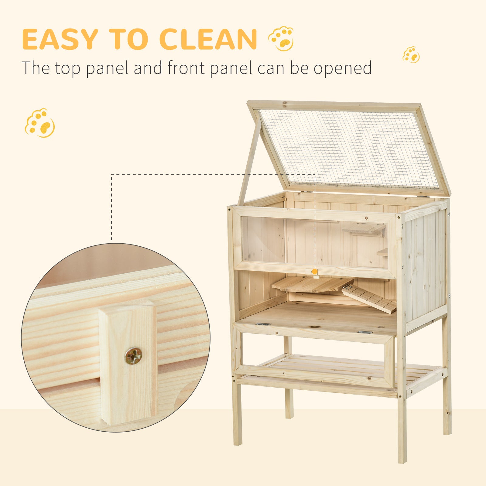 PawHut Wooden Hamster Cage with Storage Shelf, Small Animal Exercise Play House with Openable Top, for Hamsters, Gerbils, 60 x 40 x 80 cm - Natural - North Peak Garden Furniture